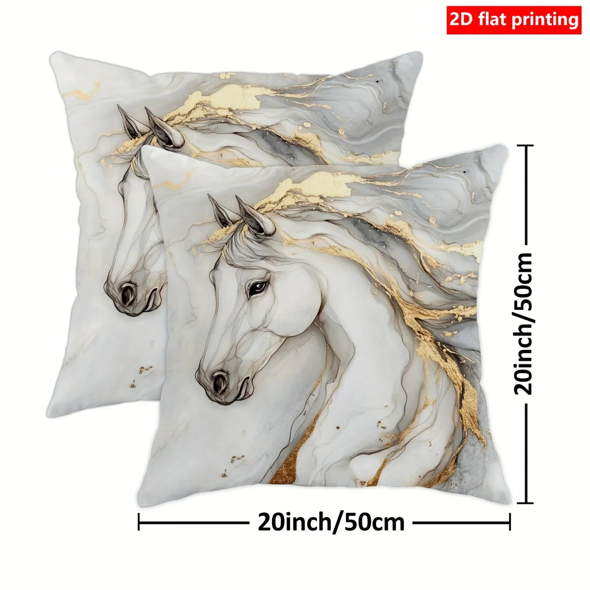 Pillow Covers - Zipper White Golden Abstract