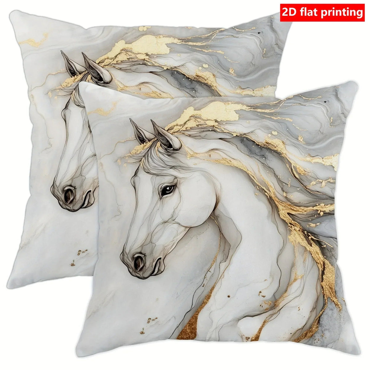 Pillow Covers - Zipper White Golden Abstract