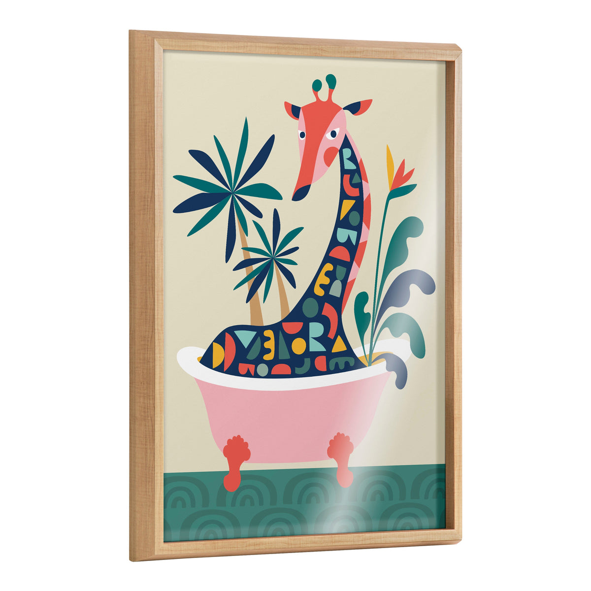 Blake Mid Century Modern Giraffe in Bathtub Framed Printed Glass by Rachel Lee of My Dream Wall