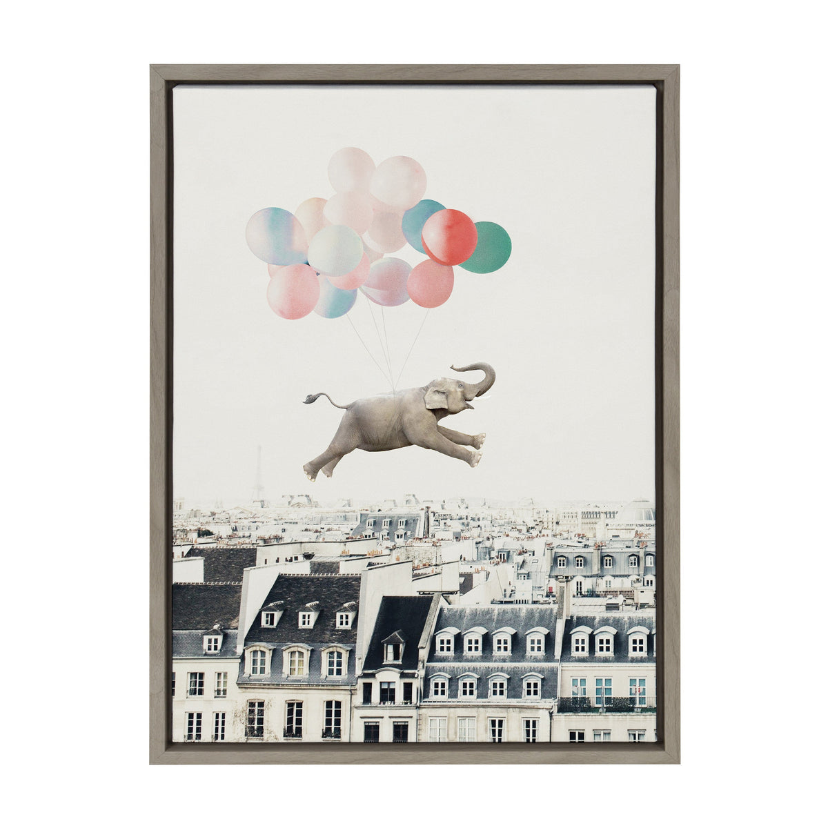 Sylvie Happy Elephant in Paris Framed Canvas by July Art Prints