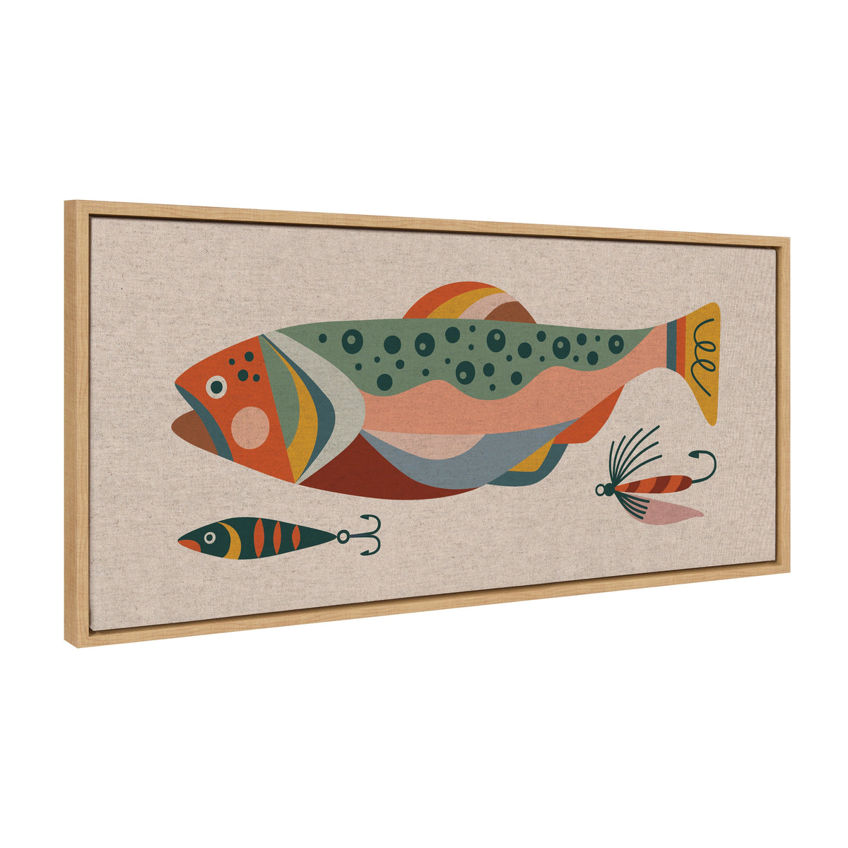 Sylvie Gone Fishing Neutral Linen Texture Framed Canvas by Rachel Lee of My Dream Wall