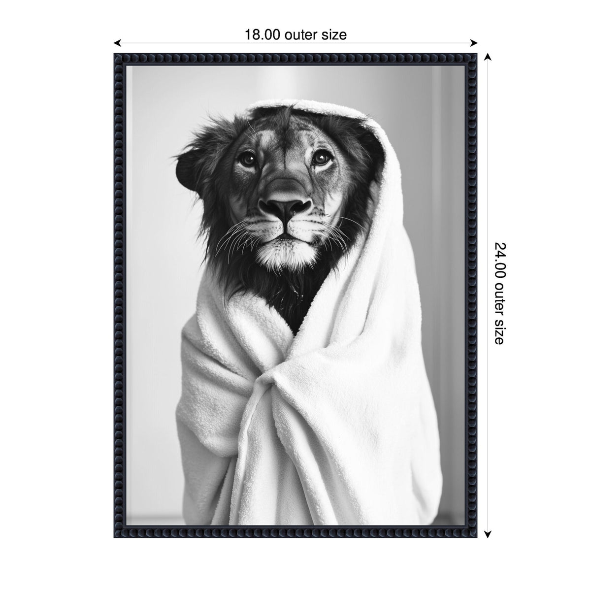Sylvie Lioness Bathroom Art Towel Robe Black and White Framed Canvas by The Creative Bunch Studio