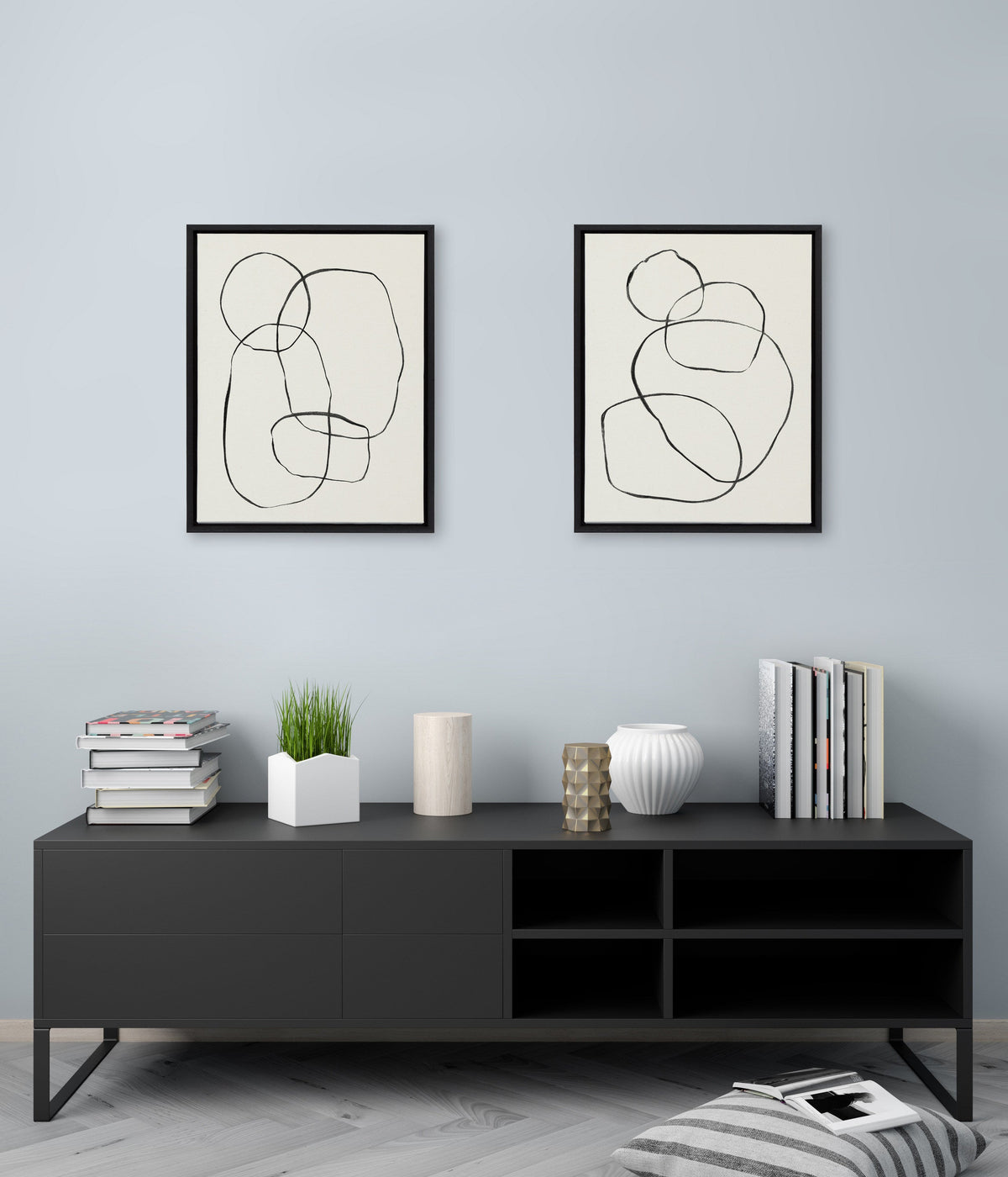 Sylvie Going in Circles Framed Textured Canvas Set by Teju Reval