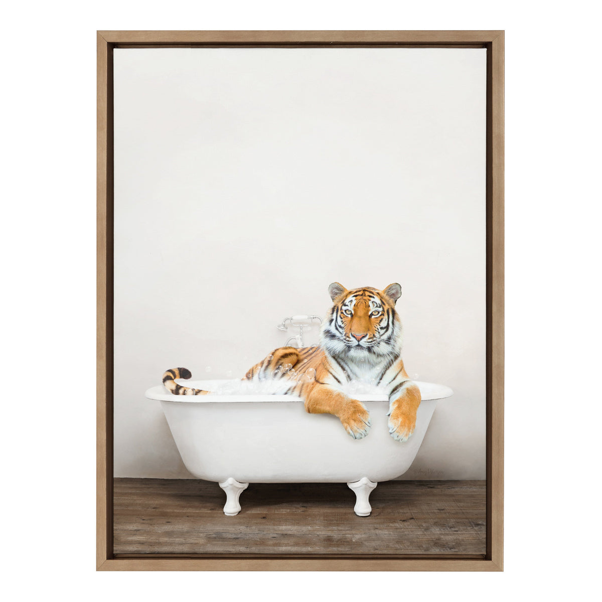 Sylvie Bengal Tiger in Rustic Bath Framed Canvas by Amy Peterson Art Studio