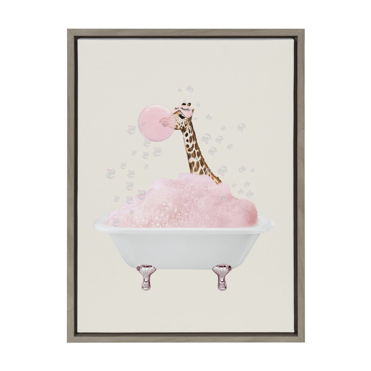 Sylvie Giraffe Taking a Bath Framed Canvas by July Art Prints