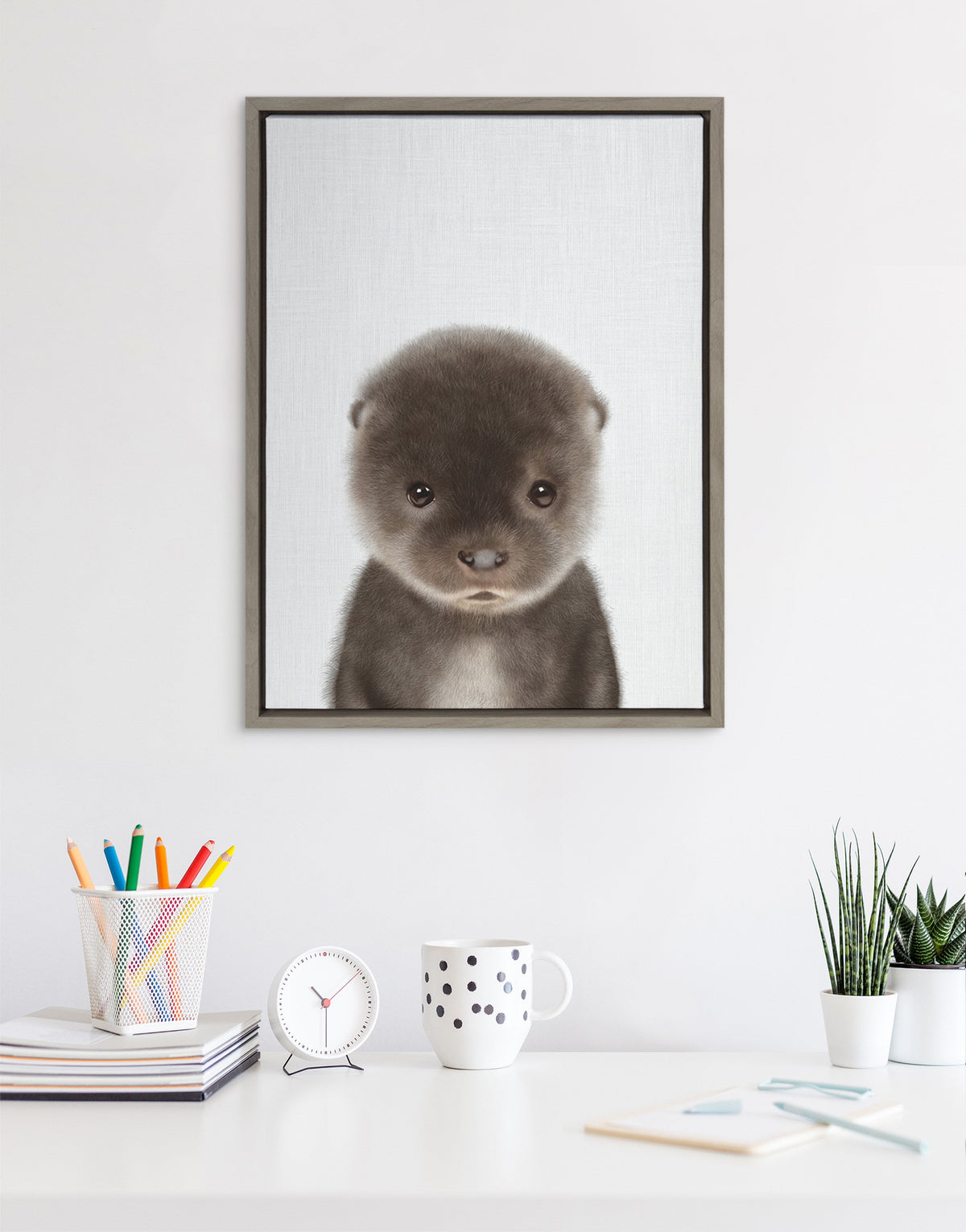 Sylvie Baby Otter Color Illustration Framed Canvas by Simon Te of Tai Prints
