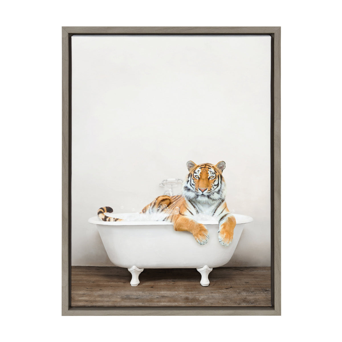 Sylvie Bengal Tiger in Rustic Bath Framed Canvas by Amy Peterson Art Studio