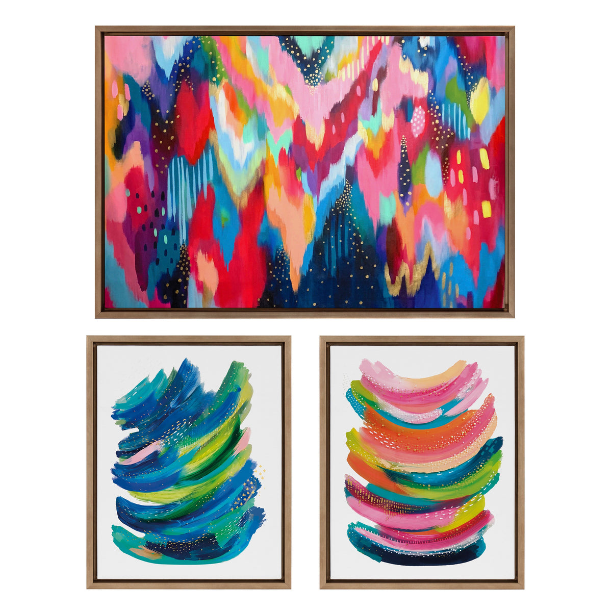 Sylvie Brushstroke and Bright Abstract Framed Canvas Set by Jessi Raulet of Ettavee