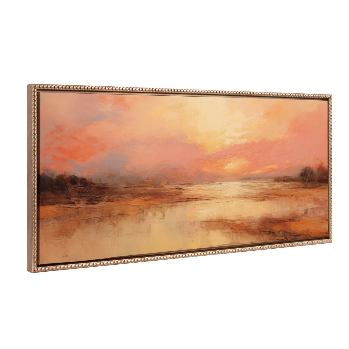 Sylvie Beaded Peach Landscape Framed Canvas by The Creative Bunch Studio