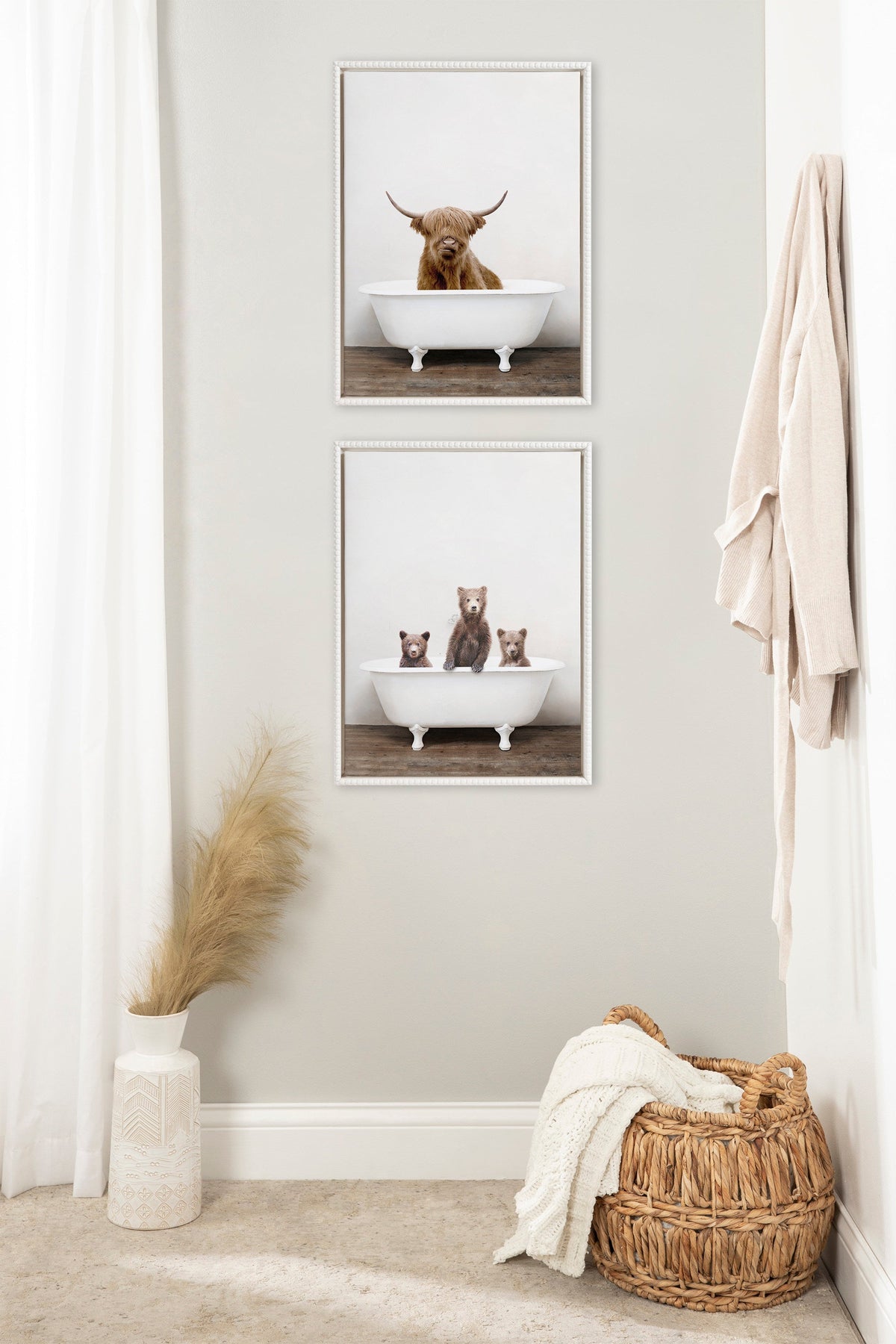 Sylvie Beaded Three Little Bears in Vintage Bathtub Framed Canvas by Amy Peterson