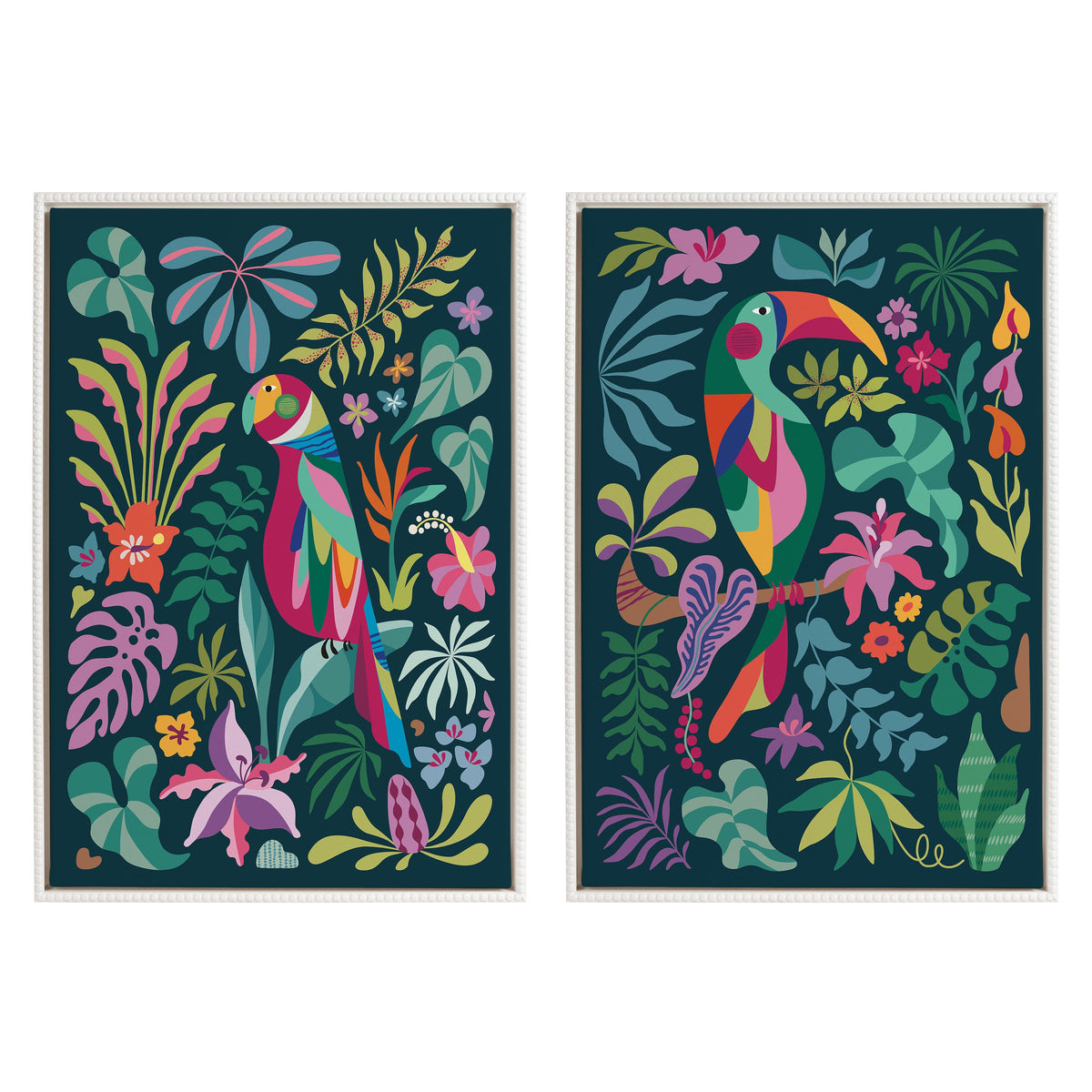 Sylvie Tropical Parrot and Tropical Toucan Framed Canvas Art Set by Rachel Lee