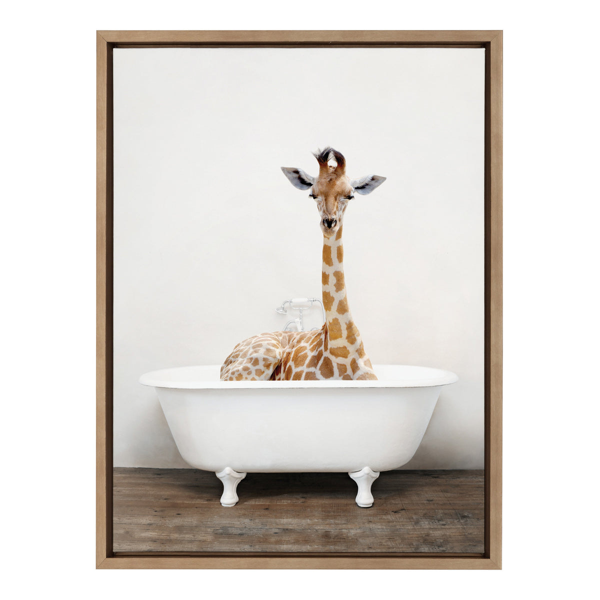 Sylvie Giraffe 2 in the Tub Color Framed Canvas by Amy Peterson Art Studio