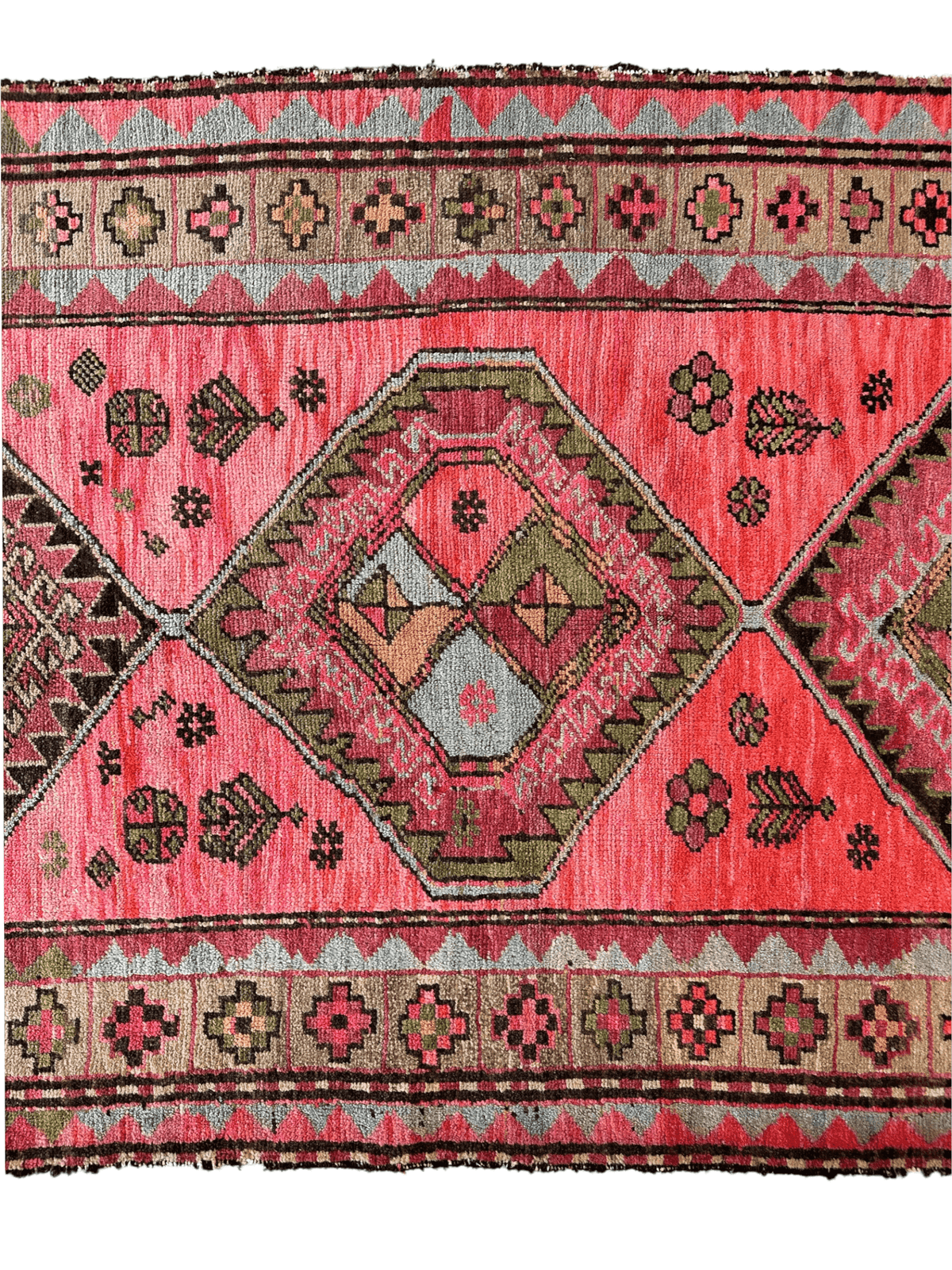 Antique Caucasian Runner 4x9 | Red, Olive Green & Beige | Hand-Knotted Wool - Rugistan, view 3