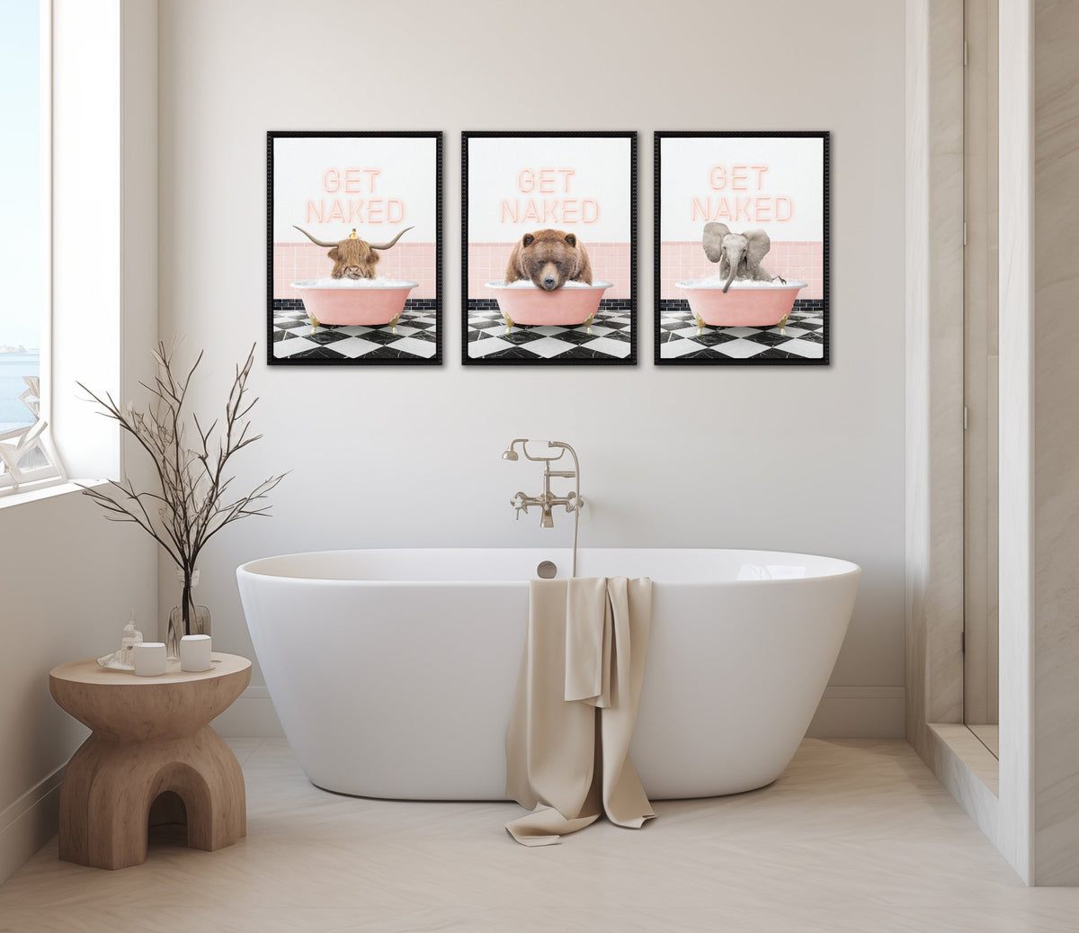 Sylvie Baby Elephant No 3 in Get Naked Bath Framed Canvas by Amy Peterson