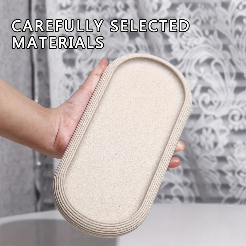Oval Textured Bathroom Vanity Tray with Striped Rim