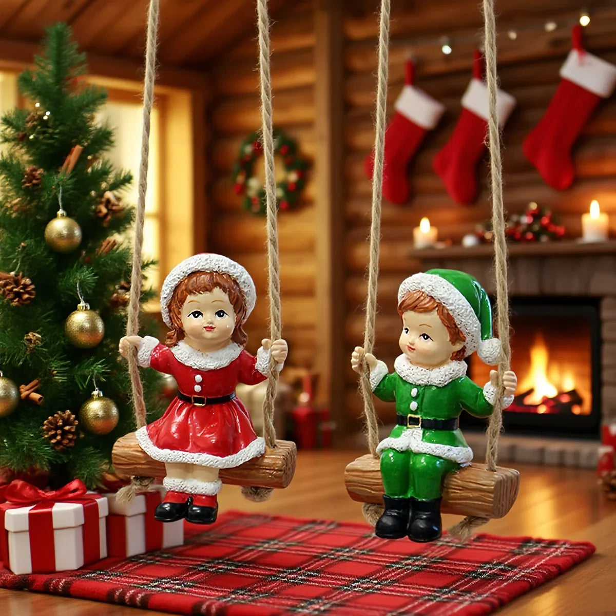 Resin Christmas Boy and Girl Pendant Decorations for Home Wall and Tree