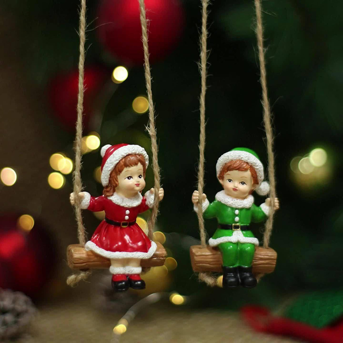 Resin Christmas Boy and Girl Pendant Decorations for Home Wall and Tree