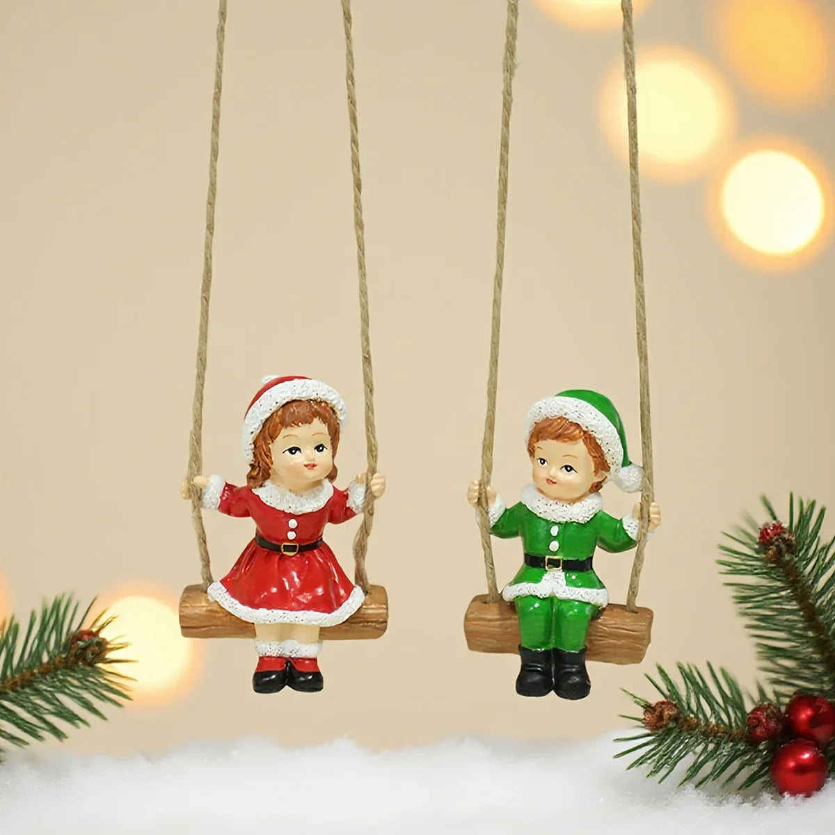 Resin Christmas Boy and Girl Pendant Decorations for Home Wall and Tree