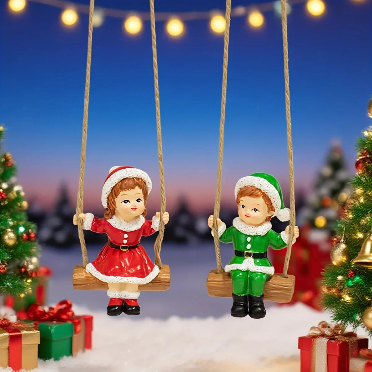 Resin Christmas Boy and Girl Pendant Decorations for Home Wall and Tree