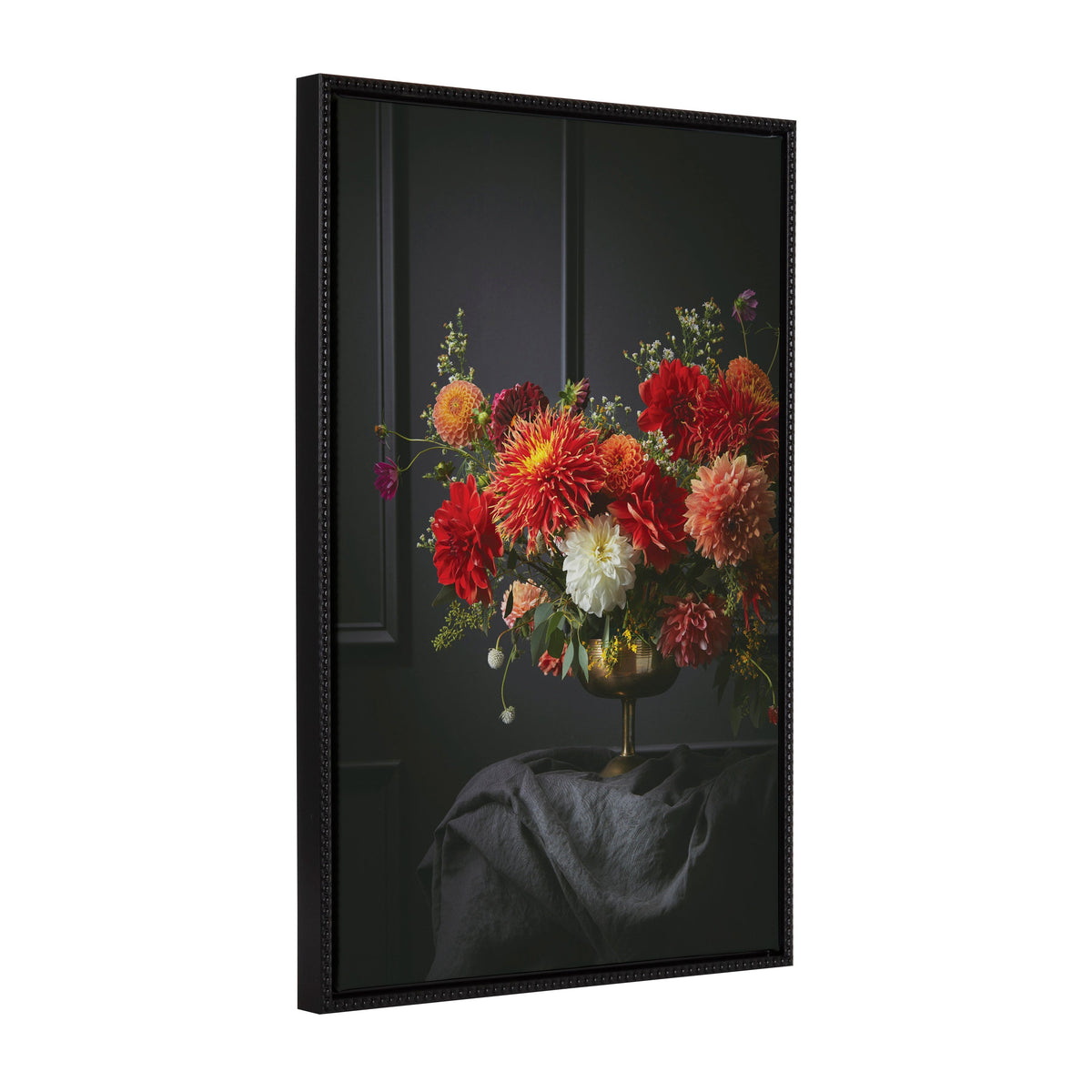 Sylvie Beaded Floral Study Black Offset Framed Canvas by Emiko and Mark Franzen of F2Images