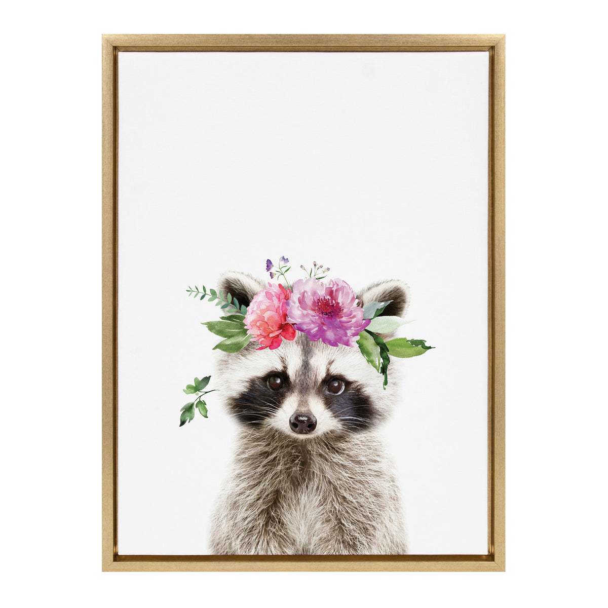 Sylvie Flower Crown Raccoon Framed Canvas by Amy Peterson Art Studio