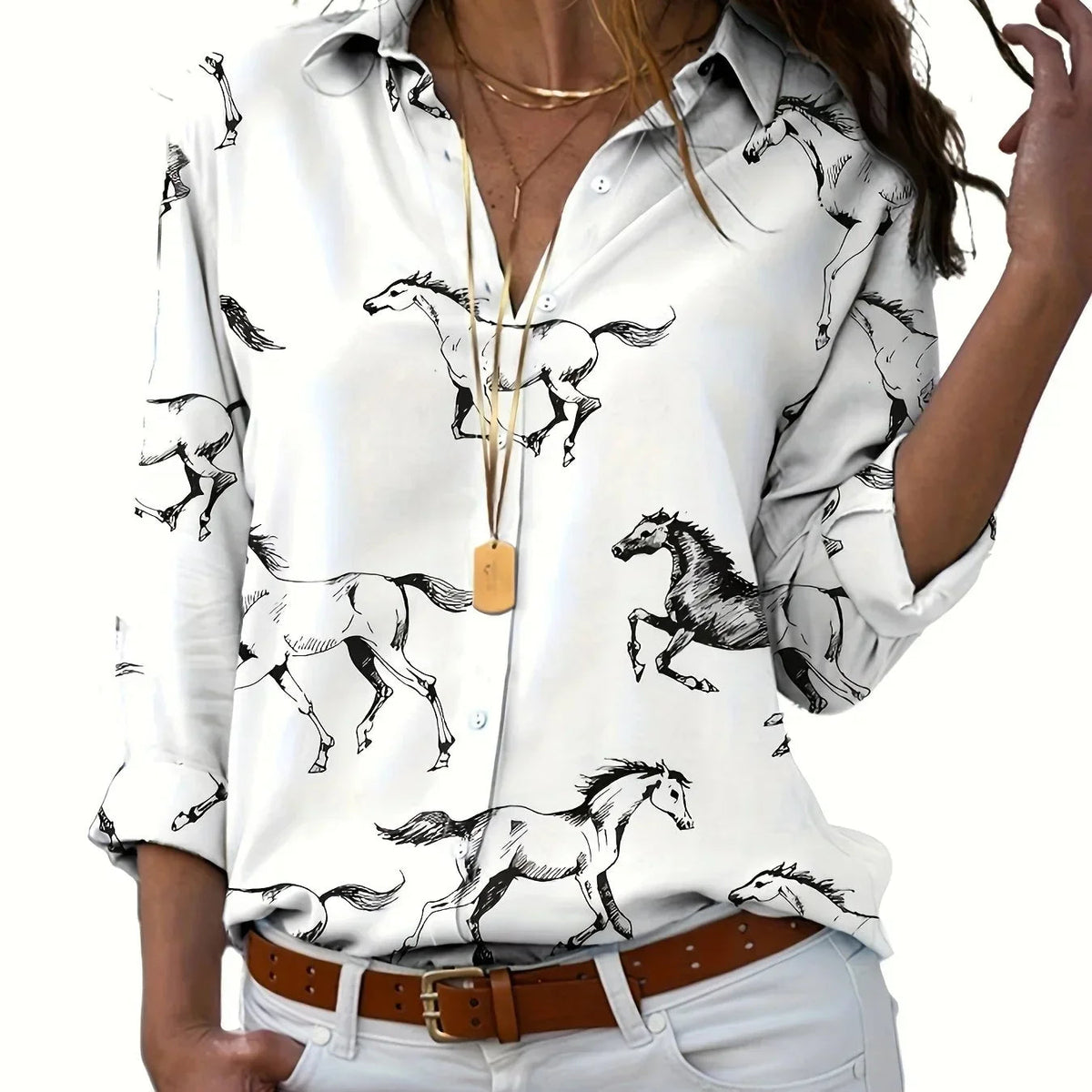 Shirt - Cat Print Cotton Long-Sleeve