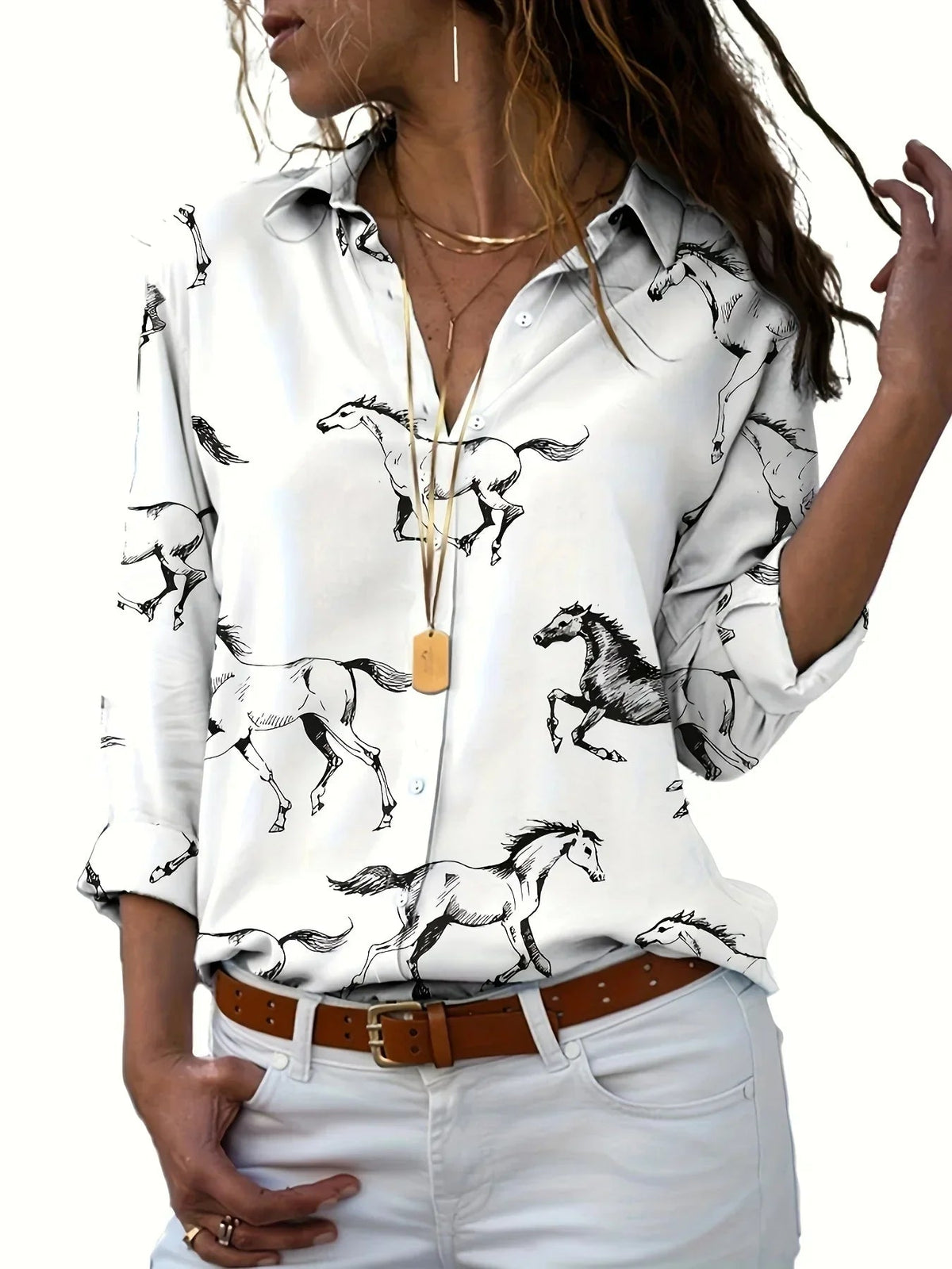 Shirt - Cat Print Cotton Long-Sleeve