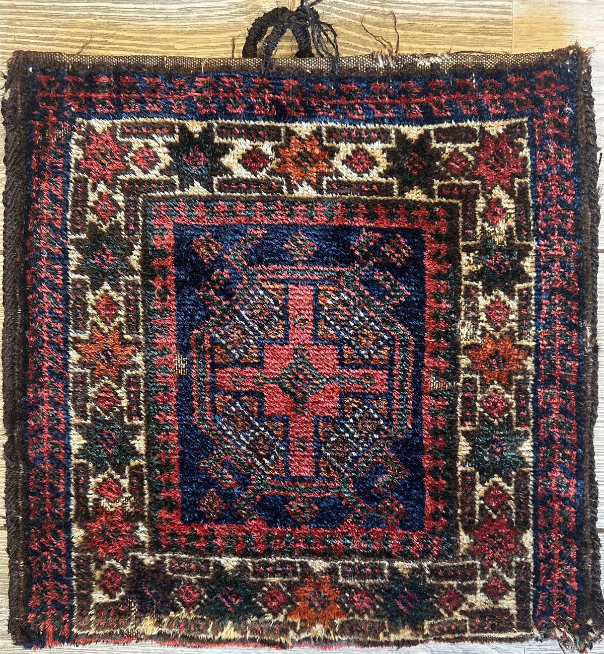 Vintage Persian Kurdish Bag Face 1x1 | Navy, Red & Ivory | Hand-Knotted Wool - Rugistan