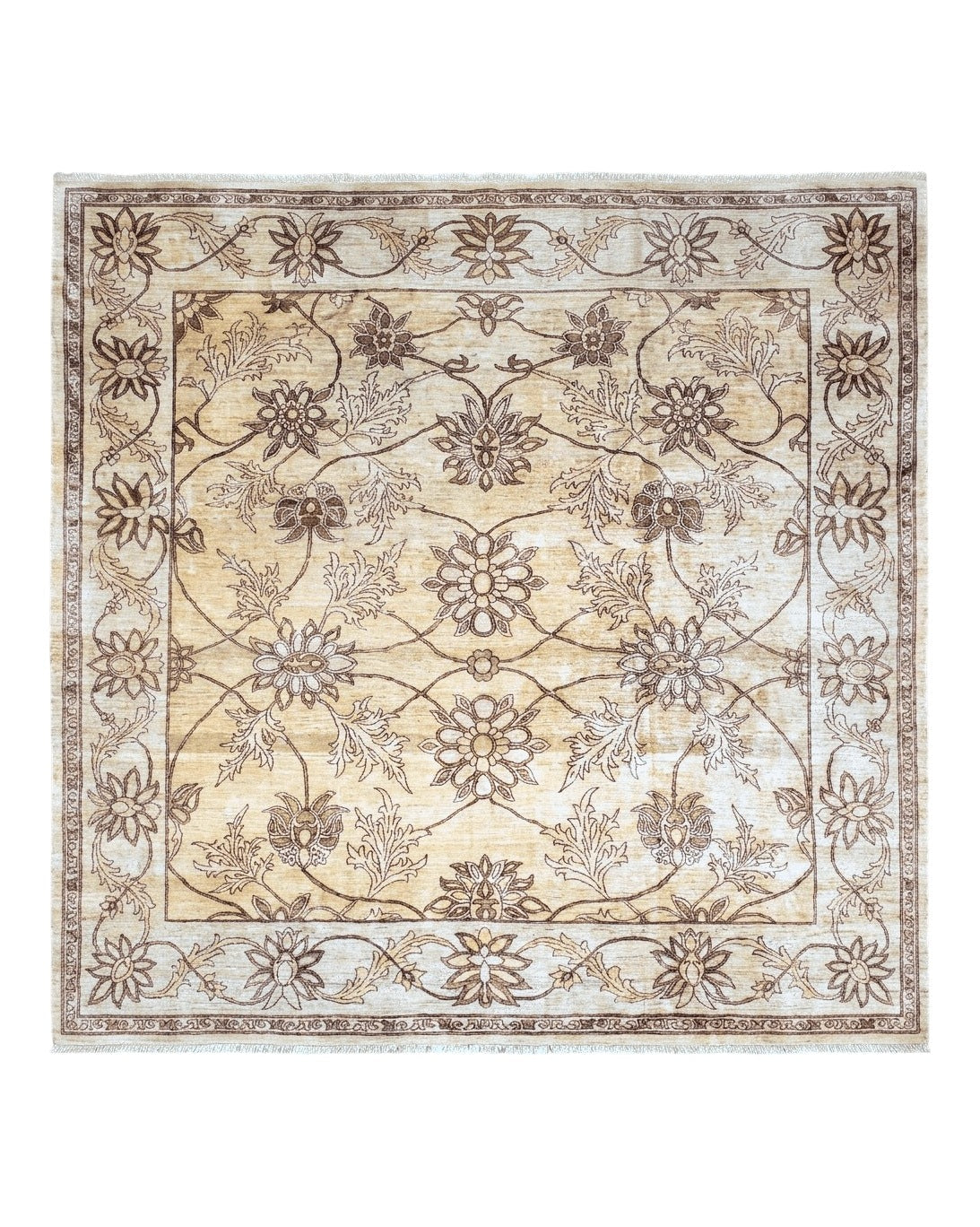 Oversized Peshawar Chobi Oushak Area Rug 11.6 x 12.5, Wool Hand-Knotted Light Gold & Ivory Decorative Pakistani Floral Carpet, 11x12 - 12x13 - Jewel Rugs