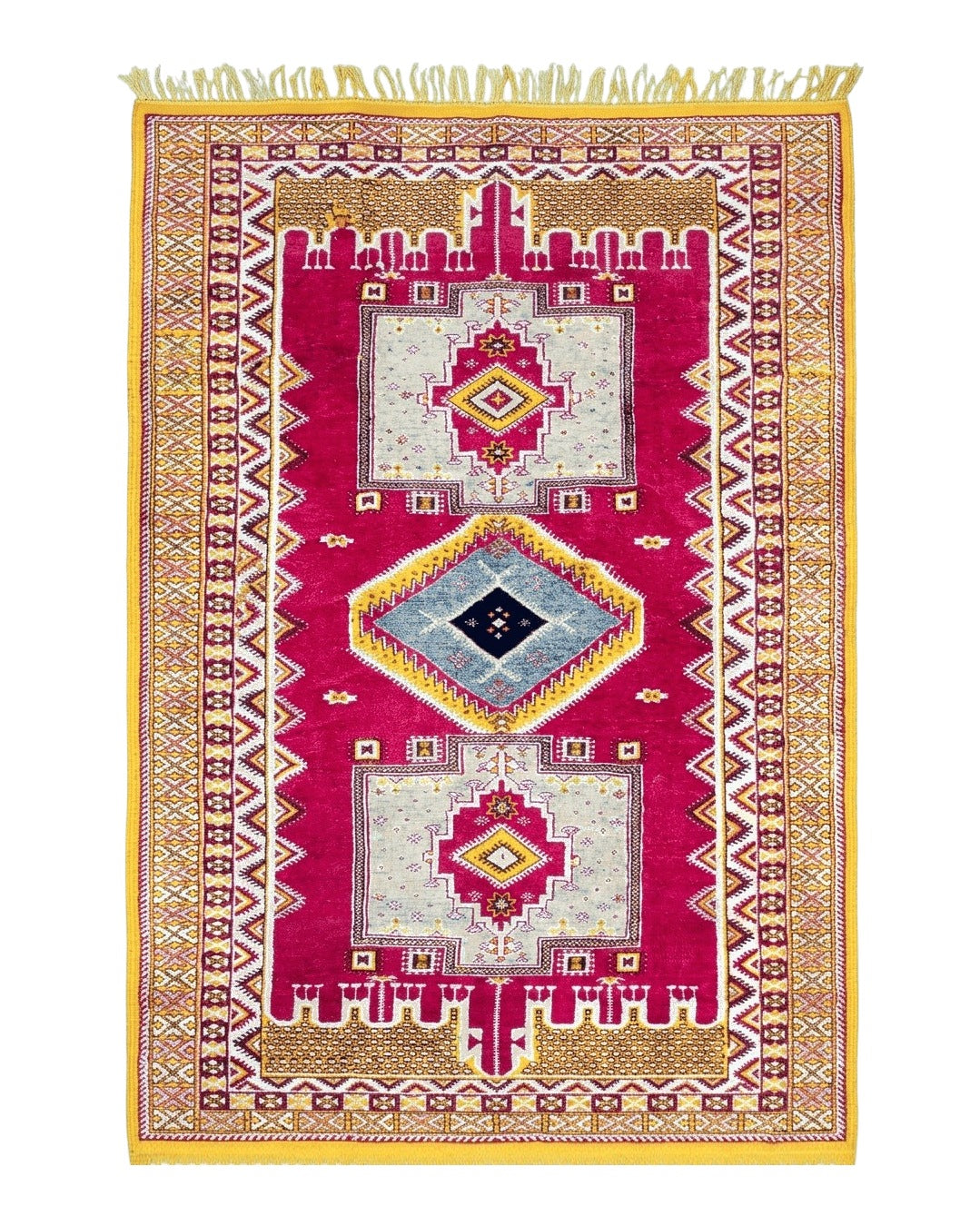 Vintage Moroccan Rug 6x10, Red and Yellow Moroccan Carpet, Handmade Bohemian Tribal Area Rug, Hand-Knotted 1970s Wool Rug, Medalions - Jewel Rugs