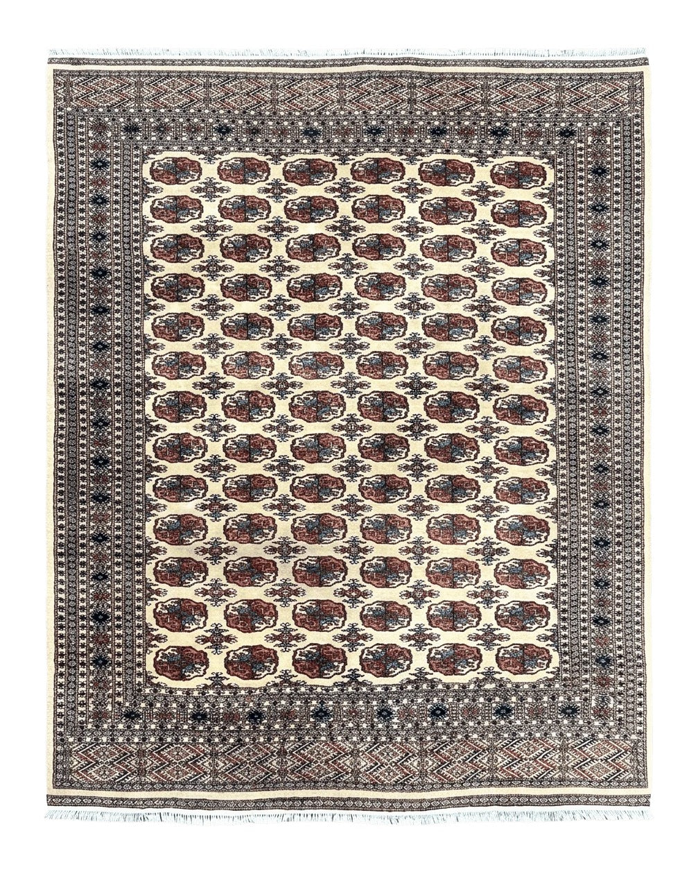 Pakistani Bokhara Rug 8x10, Wool Turkoman Carpet, Ivory/Cream - Jewel Rugs
