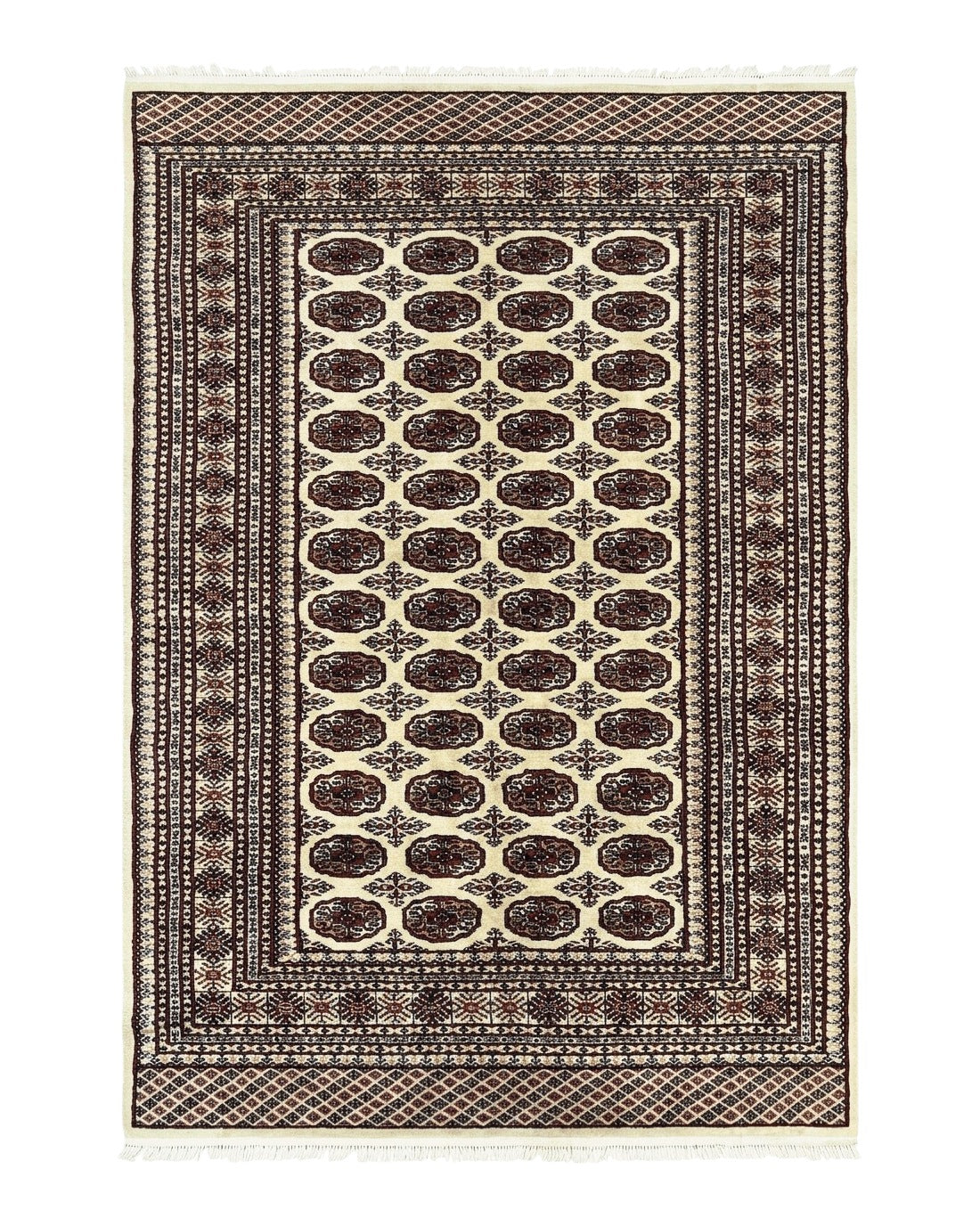 Pakistani Turkoman Rug 6x9, Cream and Red Hand Knotted Wool Oriental Carpet, Yamud Rug, Tribal Rug 6 x 9, Bohemian Area Rug, Bokhara Rug - Jewel Rugs