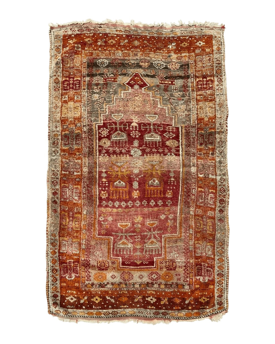 Antique Turkish Melas Rug 4x7, Tribal Geometric Unique Collectible Hand Knotted Wool Oriental Carpet, Rare 1920s Rug, Burnt Orange Red - Jewel Rugs