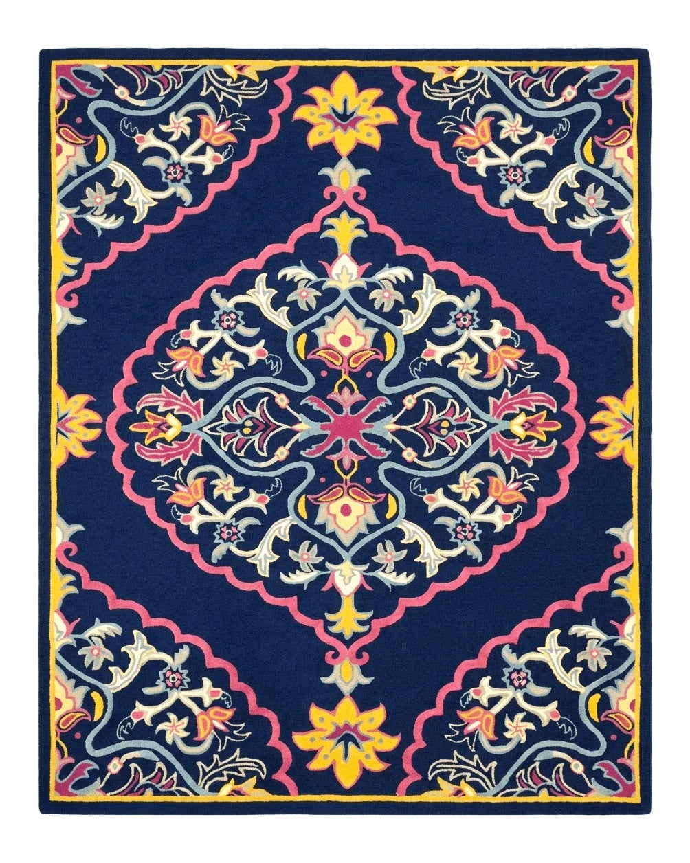 Safavieh Rug 8x10 Belagio Collection, Navy Blue Pink Yellow, Power-Loomed Wool Carpet, Floral Area Rug, Modern Rug, Room Sized 8 x 10 ft Rug - Jewel Rugs