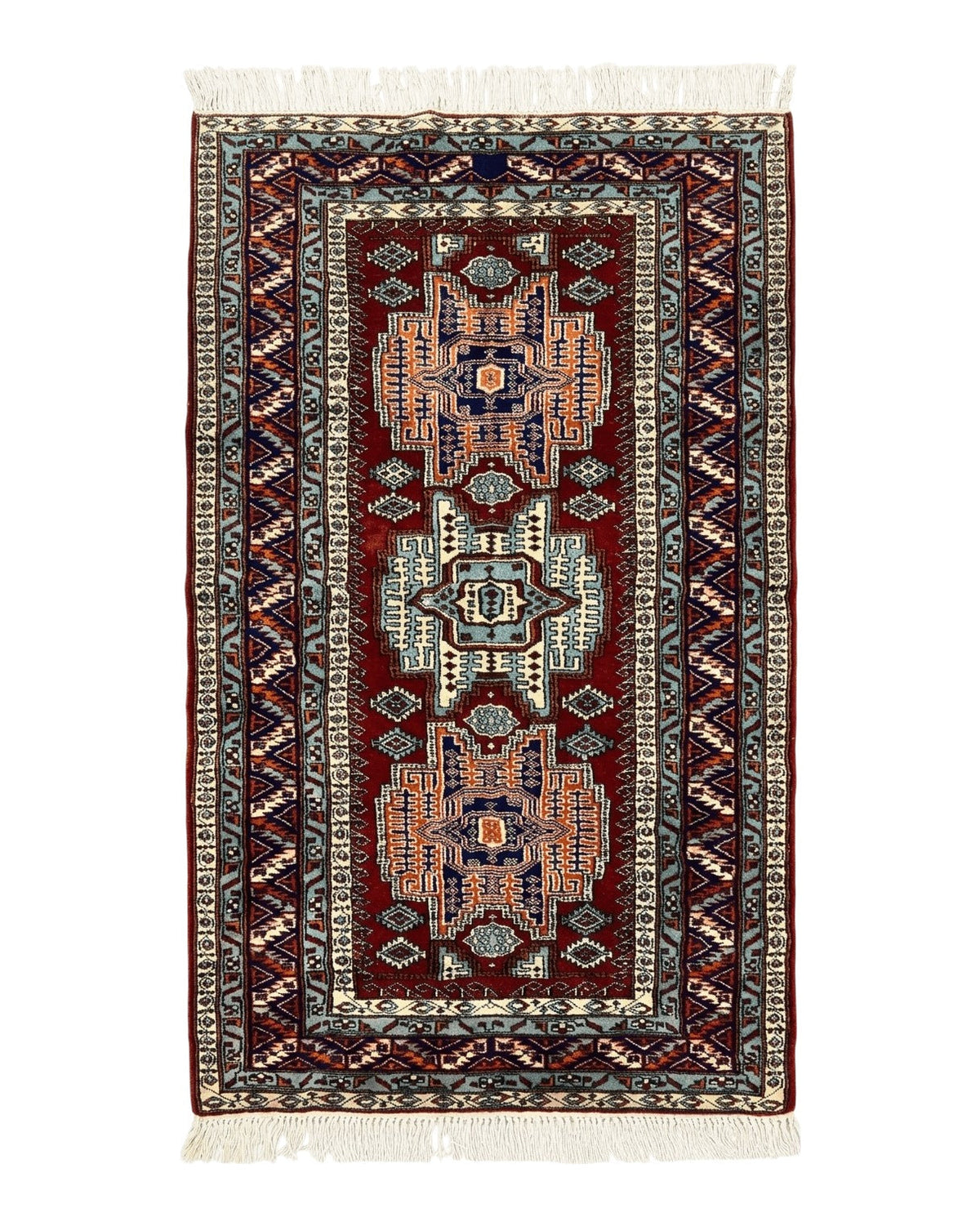 Pakistani Rug 3x5 ft, Caucasian Kazak Design, Geometric Rug, Small Vintage Oriental Carpet, Dark Red Vintage Handmade Wool Rug 3 x 5 - Jewel Rugs