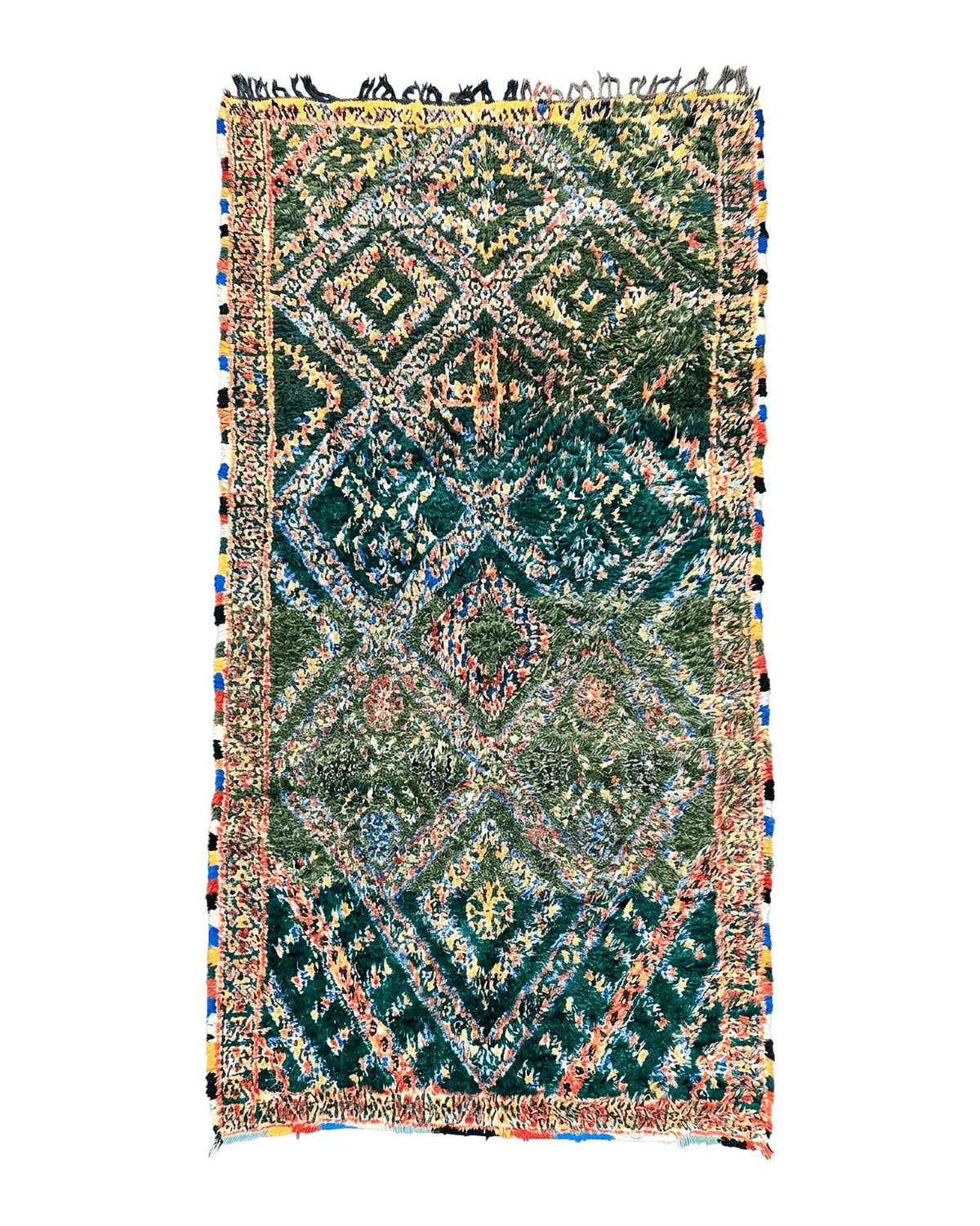 Large Moroccan Shag Rug 6x12, Green Multicolor Colorful Boho Rug, Handmade Hand Knotted Wool Carpet, Geometric Design, Vintage Rug - Jewel Rugs
