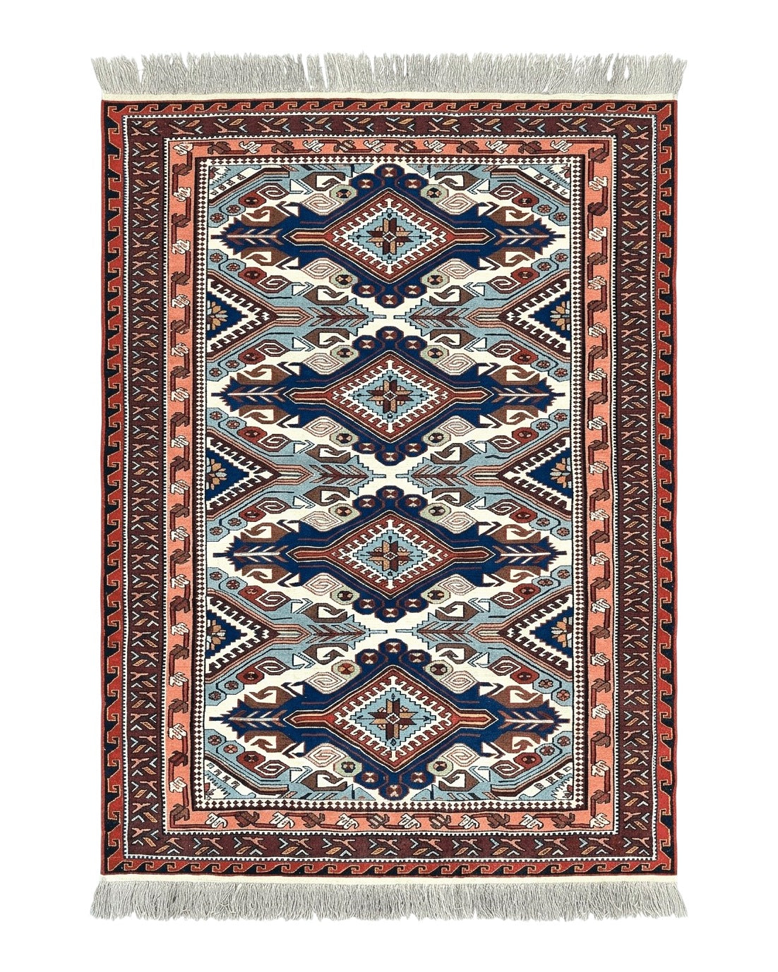 Russian Soumak Rug 6x8, Wool Handmade Antique Kilim Carpet, Multicolor 6 x 8 Geometric Medallions Caucasian Rug, Medium Size - Jewel Rugs