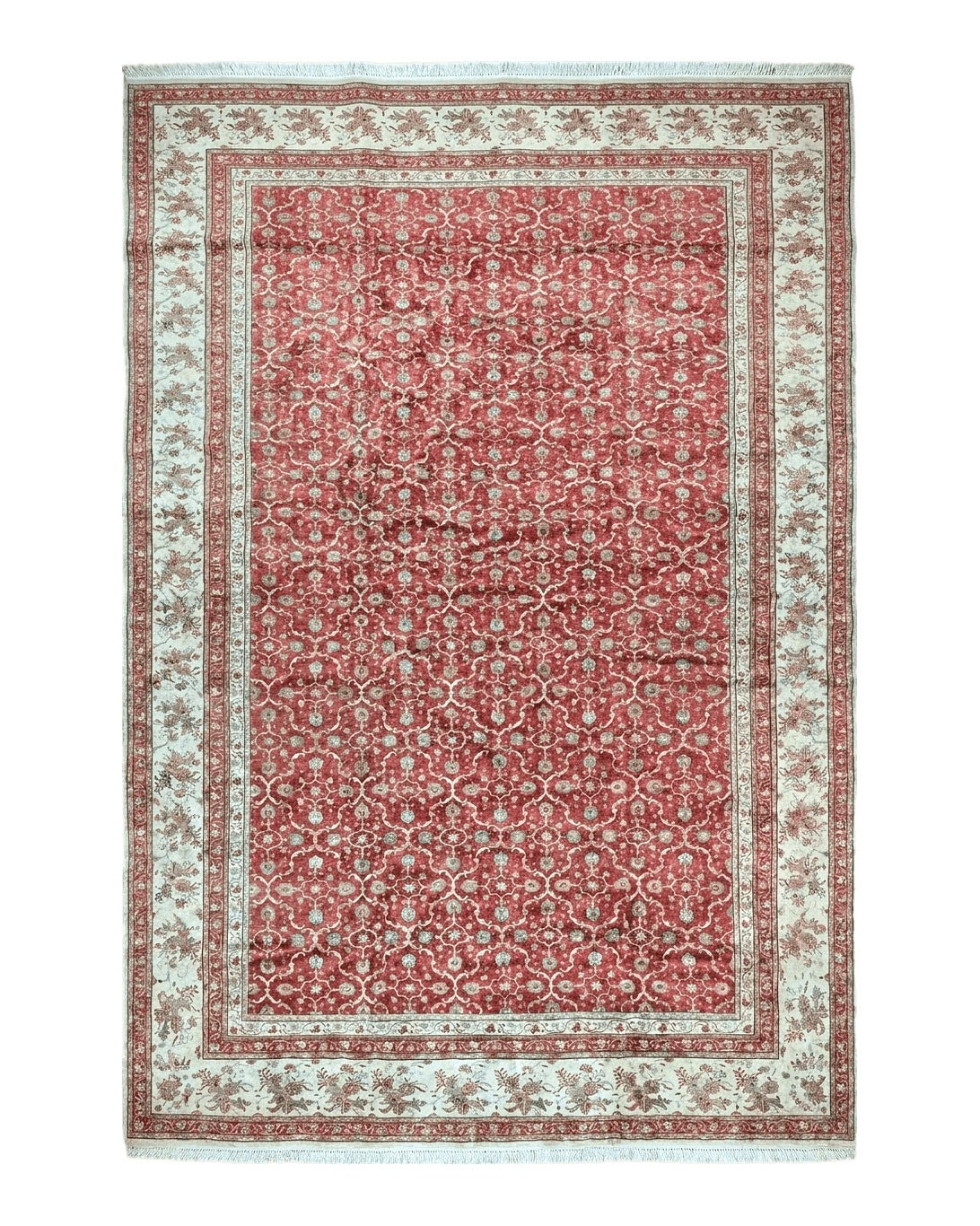 Turkish Oushak Rug 12x18, Wool Hand Knotted Vintage Carpet, Red & Oatmeal, 12 x 18 Palace SIze Handmade Oriental Rug - Jewel Rugs