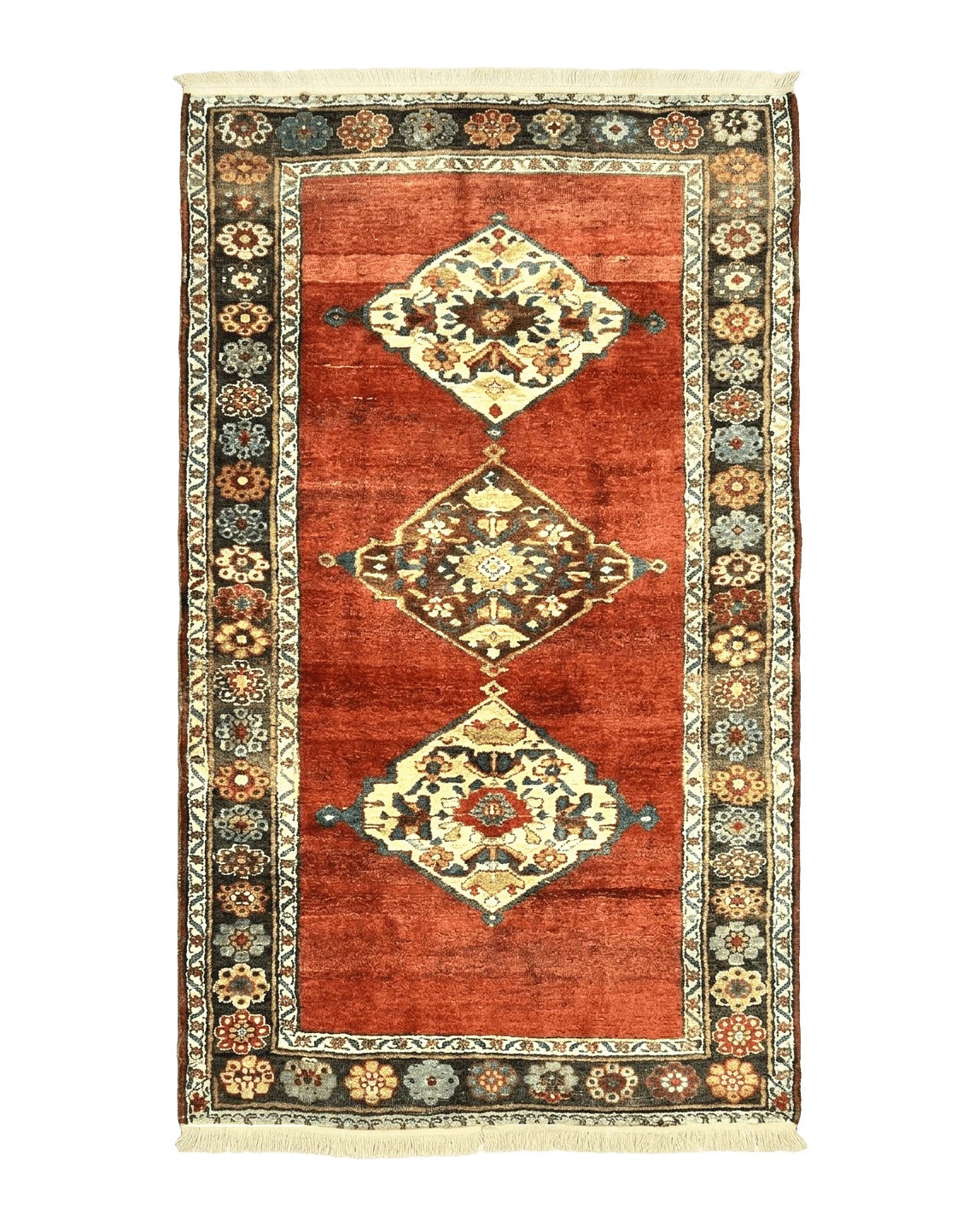 Antique Persian Bidjar Rug 4x8, Triple Medallions, Handmade Oriental Carpet, 1920s Rug, Wool Rug, Red - Jewel Rugs