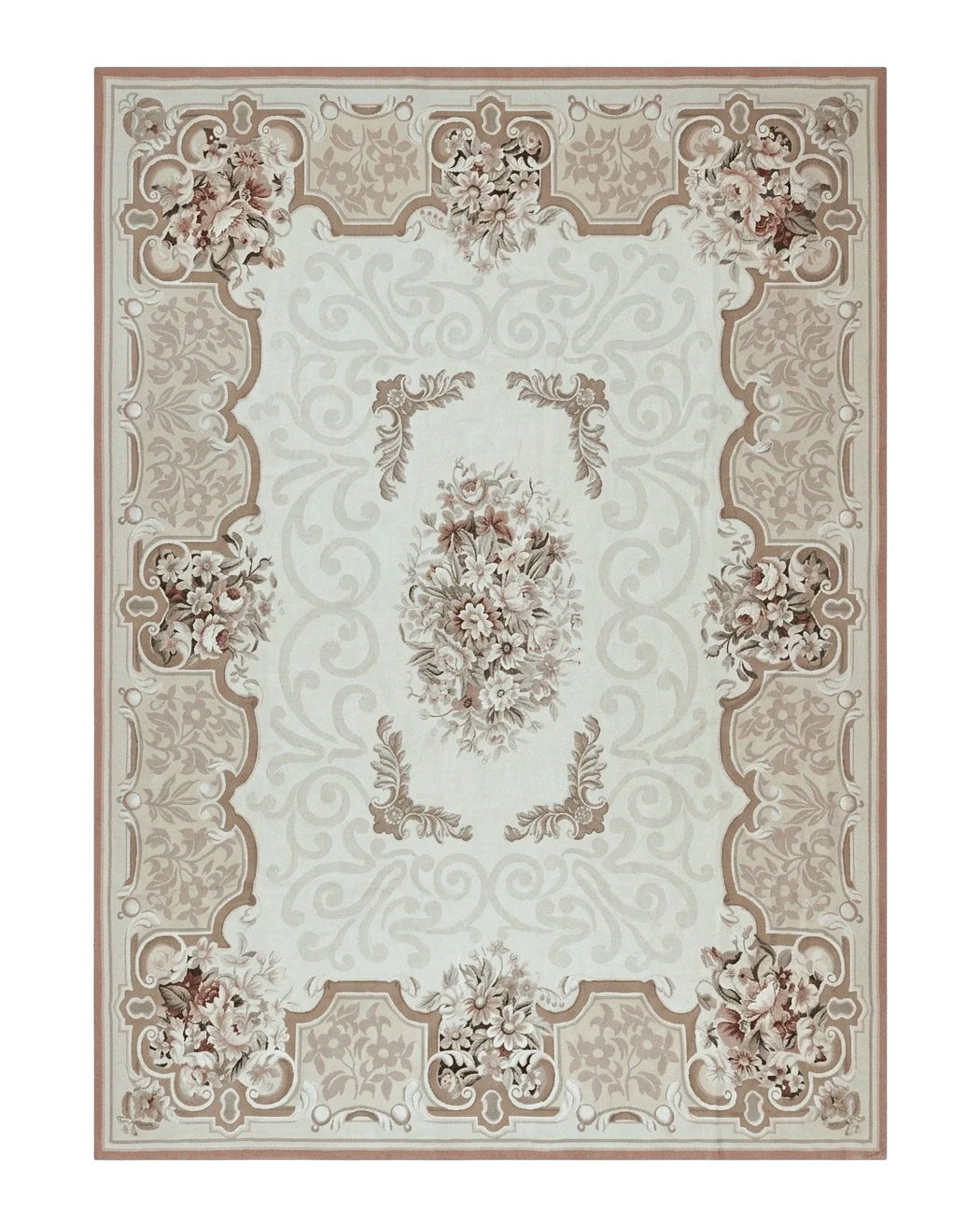 10x14 Aubusson Rug, Wool Handmade Vintage Carpet, French European Design, Elegant - Jewel Rugs