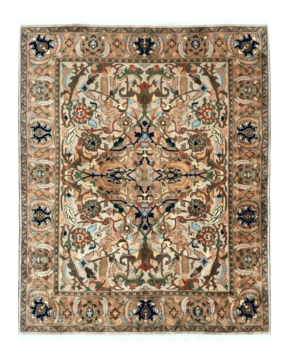 Indian Agra Rug 8x10, Wool Vintage Handmade Carpet, Gray Brown - Jewel Rugs