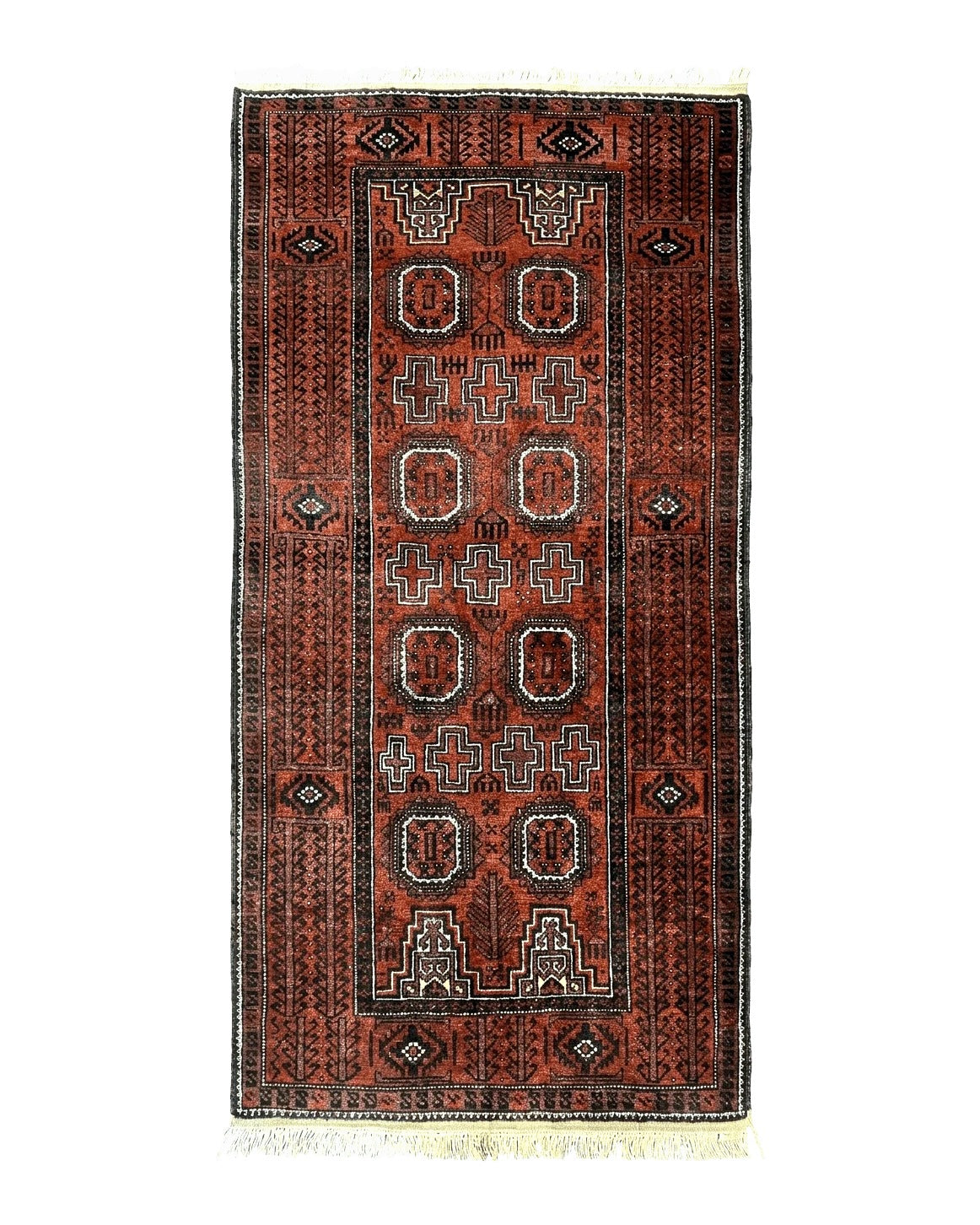 Antique Persian Turkoman Rug 3x6, Wool Tribal Handmade Carpet, Red and Black - Jewel Rugs
