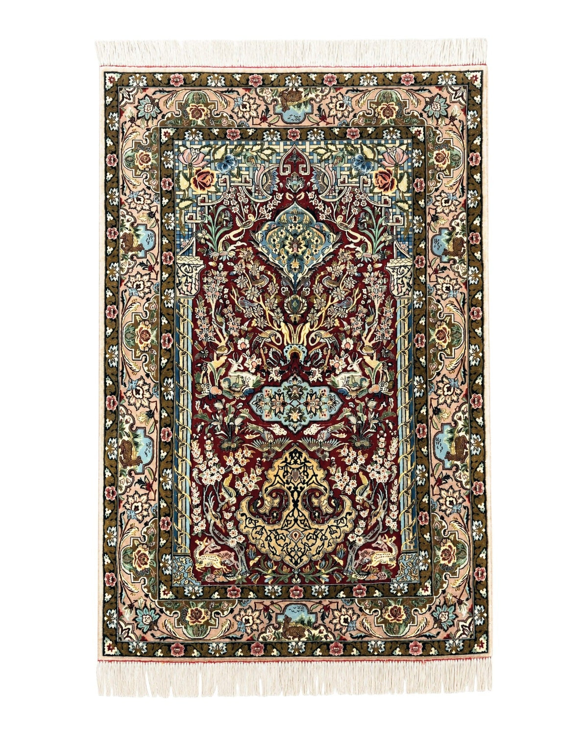 Marvelous Persian Isfahan Rug 3.7 x 5.6, Tree of Life and Animal Pictorials, Handmade Vintage Super Fine 600 KPSI, Kork Wool  Silk Highlights, Rare - Jewel Rugs