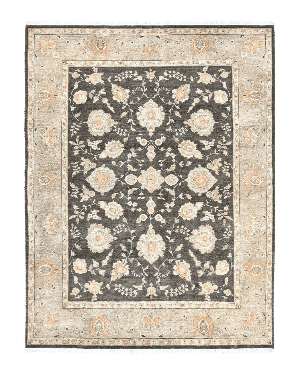 Indo Persian Rug 9x12, Sultanabad Indian Carpet, Dark Brown, Hand Knotted Vintage Wool Rug - Jewel Rugs
