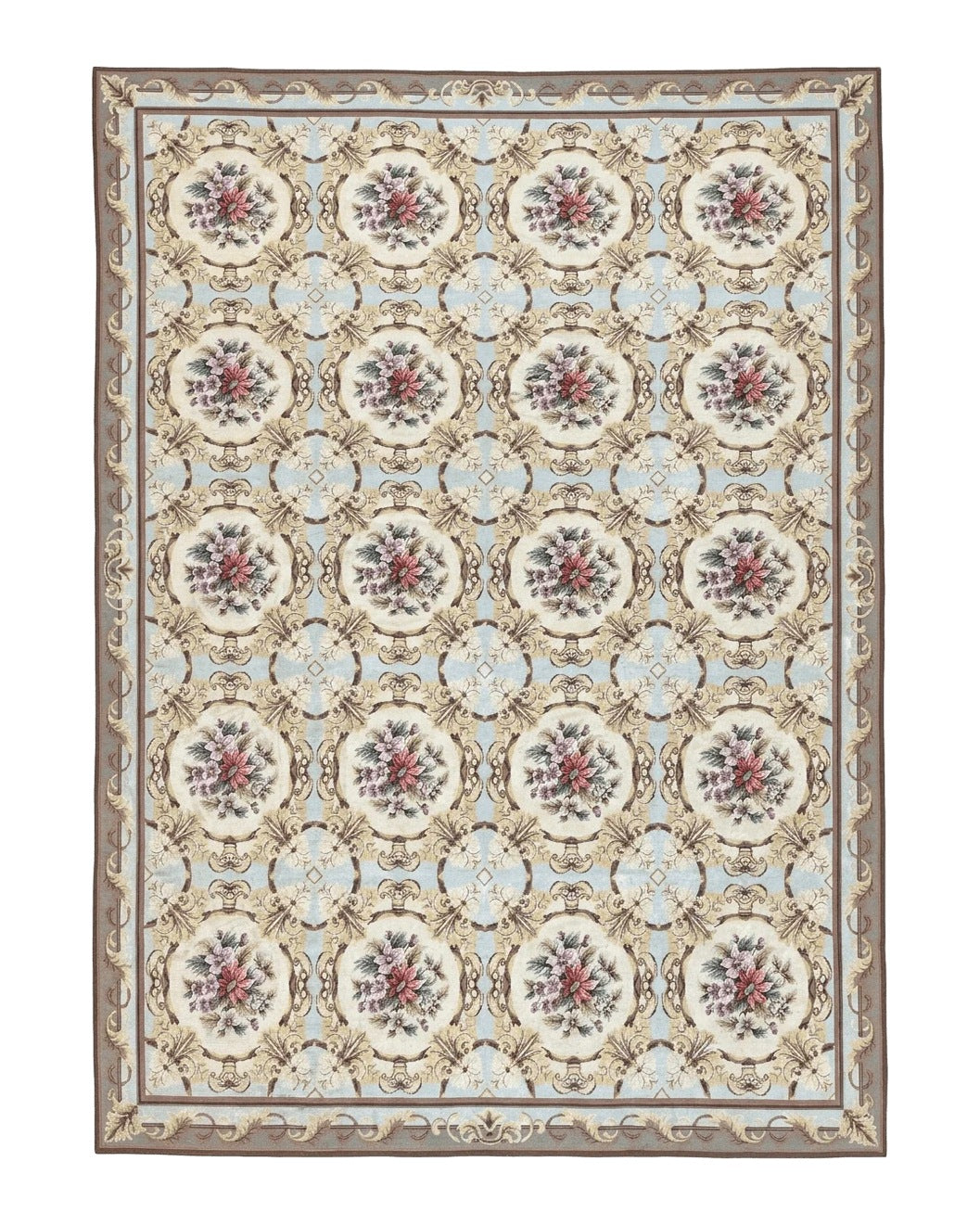 Chinese Needlepoint Rug 8x11, Handmade Wool Needlepoint Carpet, Vintage, Sky Blue - Jewel Rugs