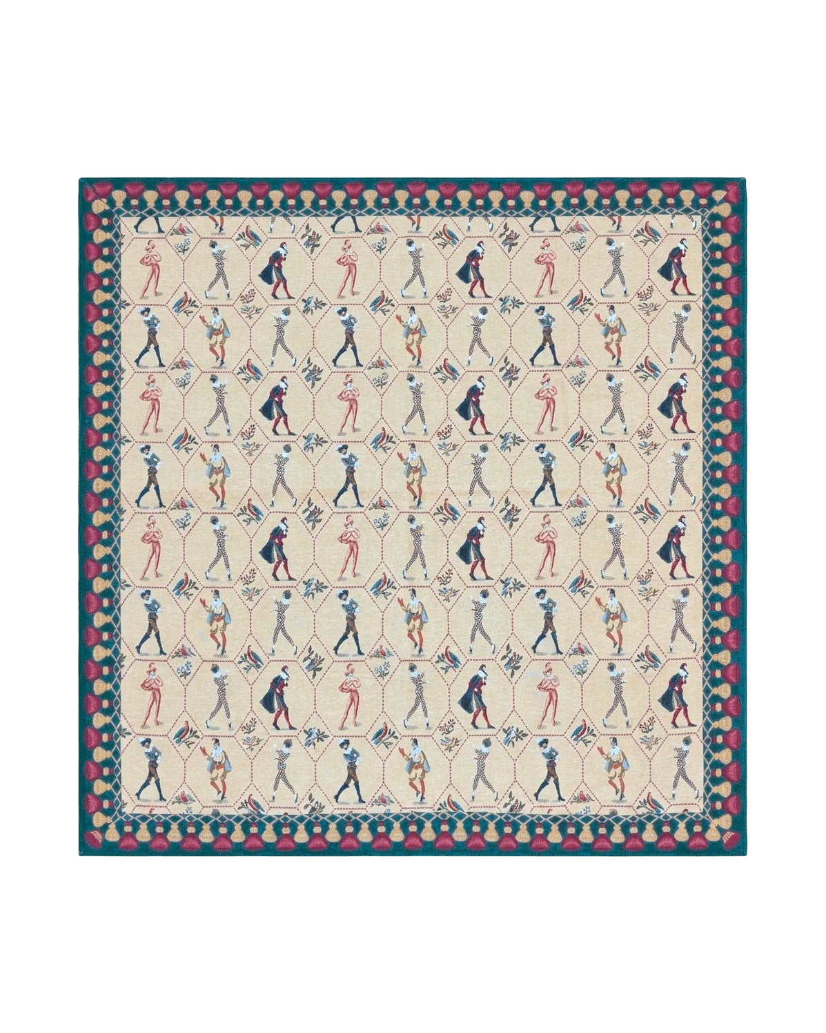 Square Tapestry 5x5, Wall Hanging, Human Pictorials, Court Jesters, Vintage - Jewel Rugs