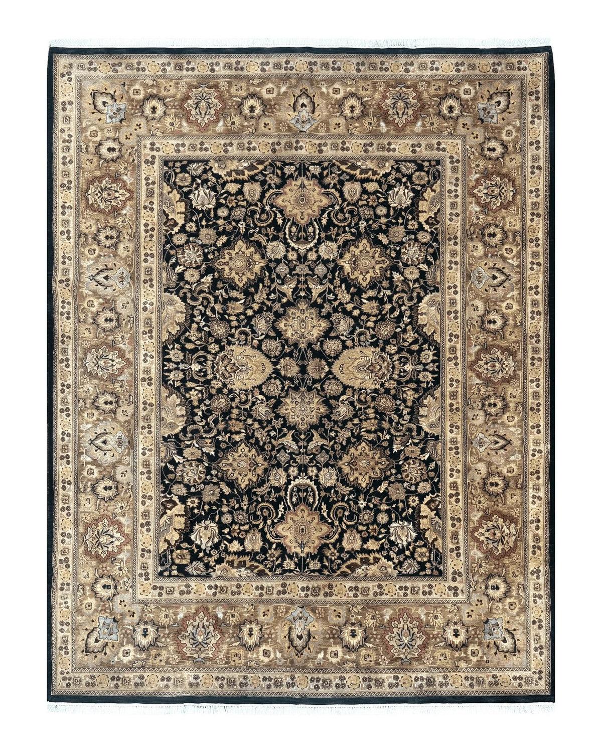 Indo Persian Rug 9x12, Floral Allover, Midnight Blue, Handmade Vintage Wool Oriental Carpet - Jewel Rugs