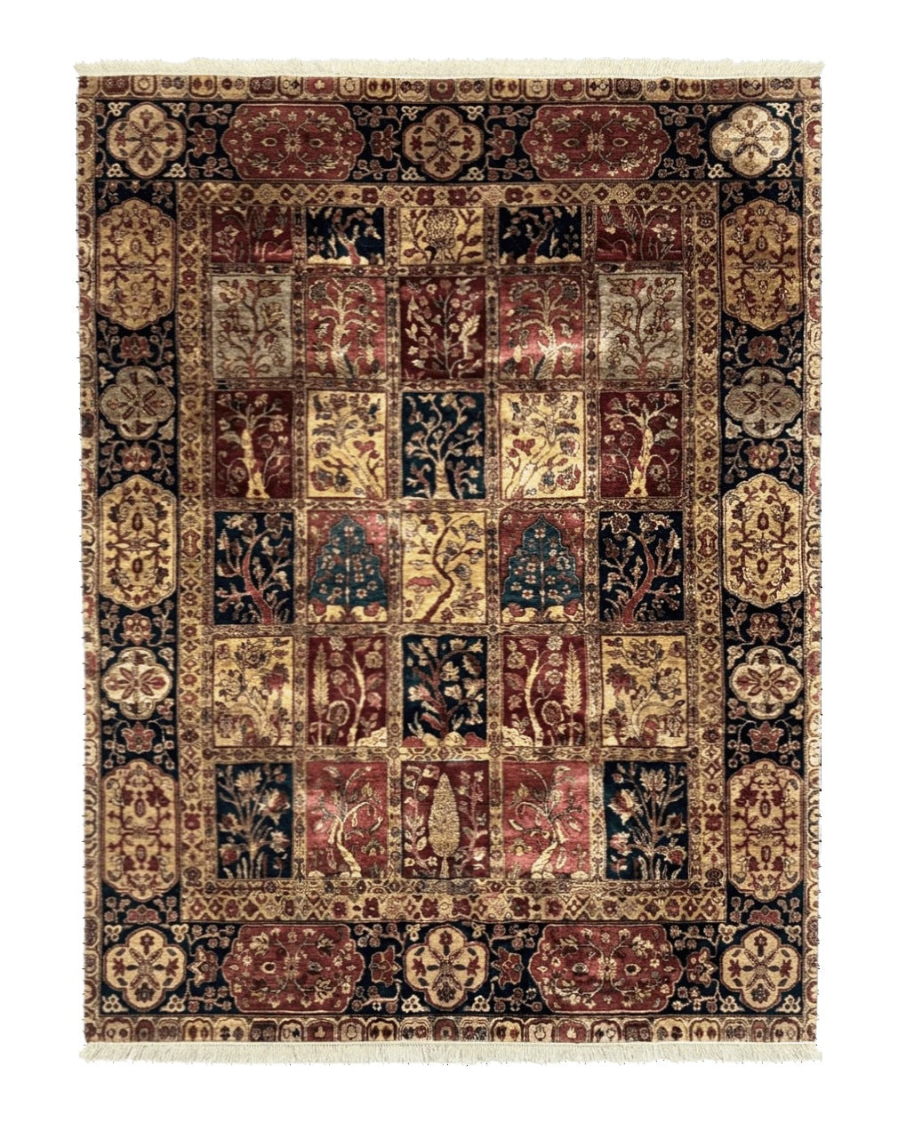 Indo Persian Rug 9x12, Bakhtiari Panel Design, Multicolor, Soft Wool Pile - Jewel Rugs