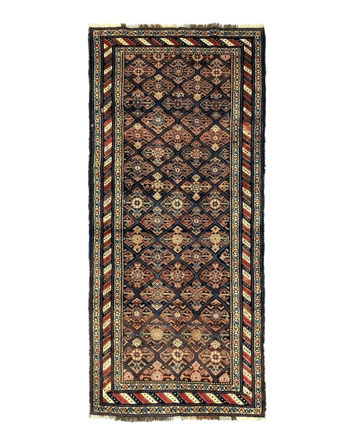 Antique Persian Wide Runner Rug 4x9, Kurdish Rug, Panel Design, Rainbow Border, Rare Tribal Rug - Jewel Rugs
