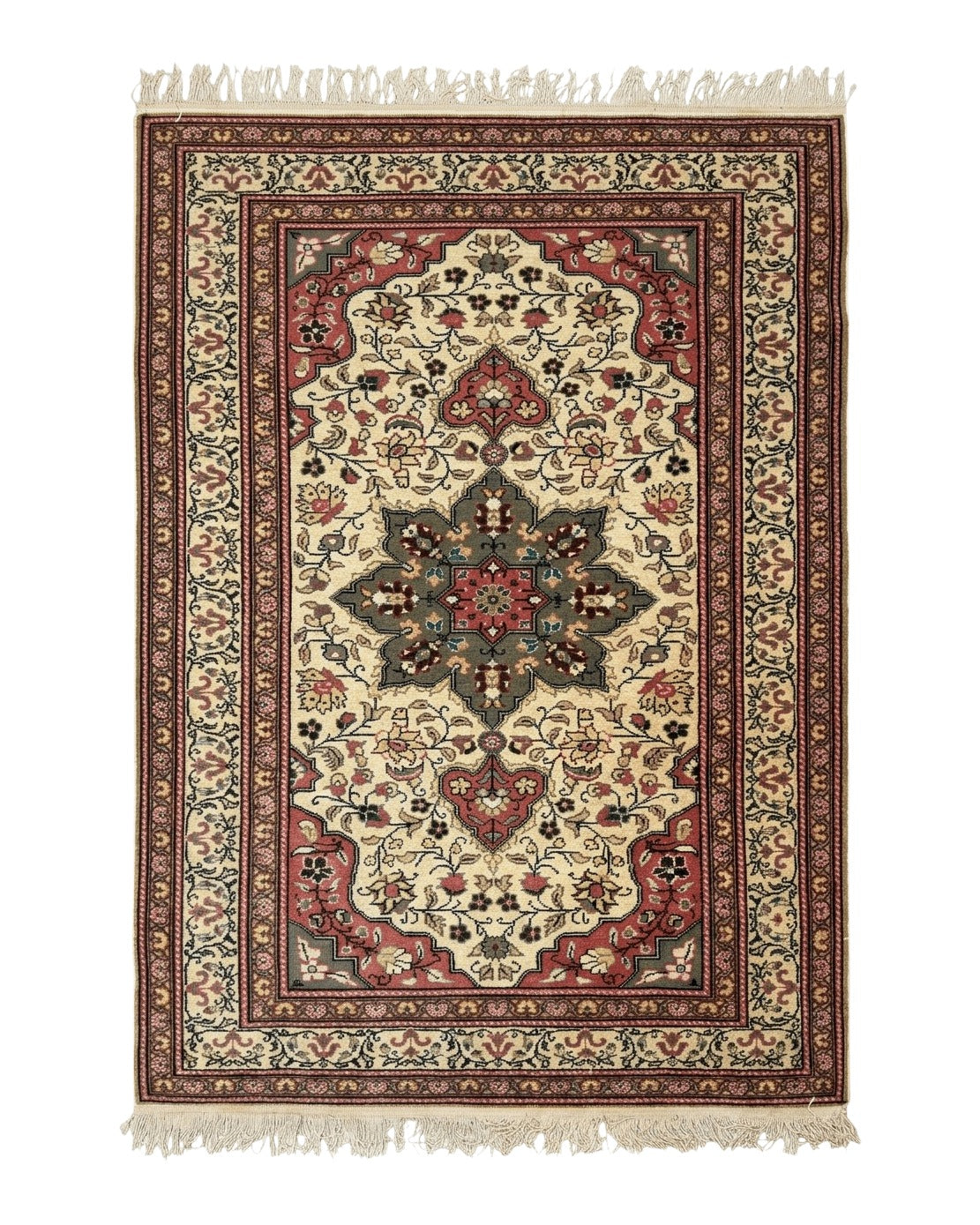 Turkish Sivas Rug 4x6, Floral Medallion, Beige Pink-Red Green, Handmade - Jewel Rugs